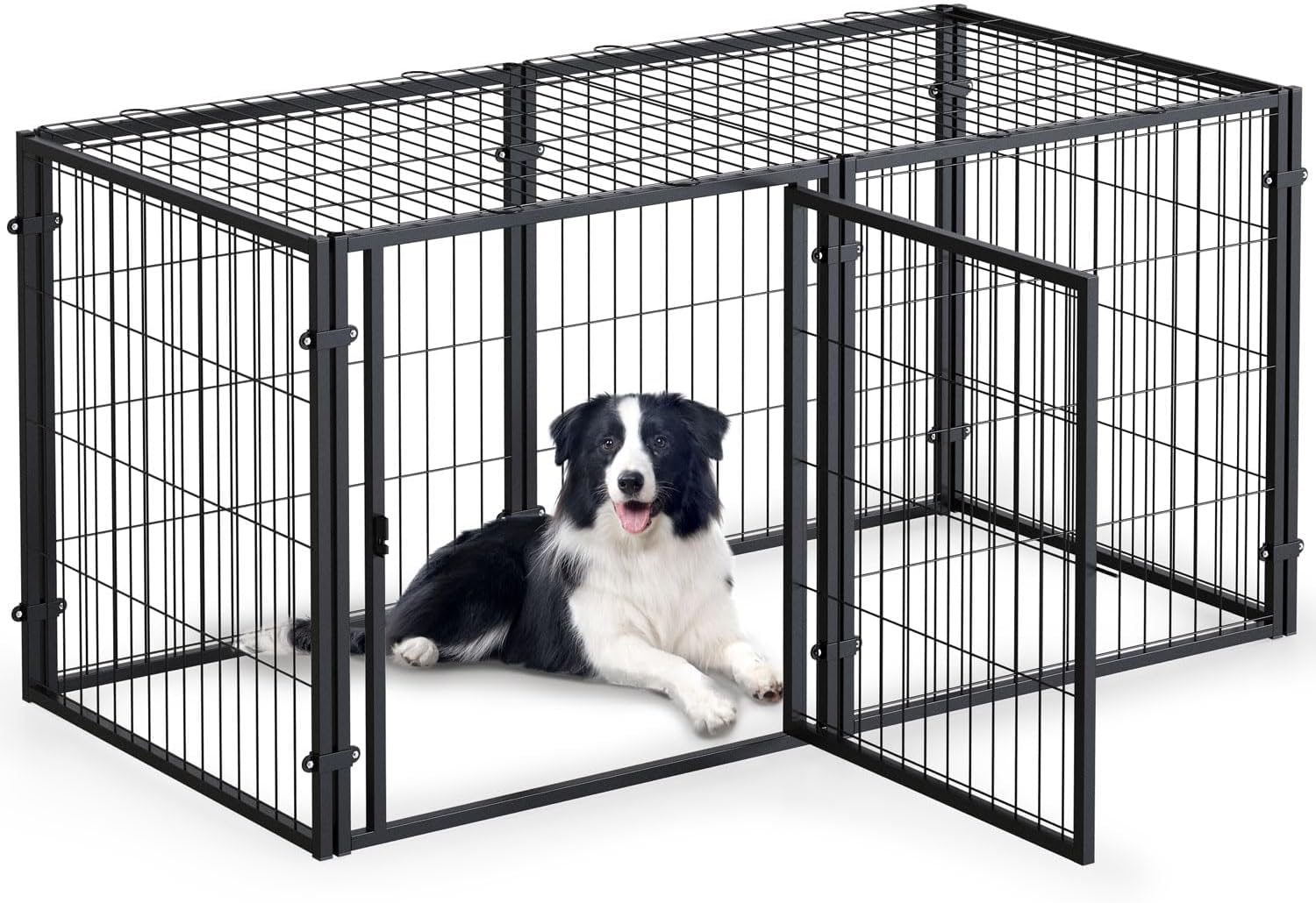 Heavy Duty Large Dog Crate - 48" L X 24" H, Big Dog Crate, Puppy Playpen, Indoor Outdoor, XL, Black image number 2