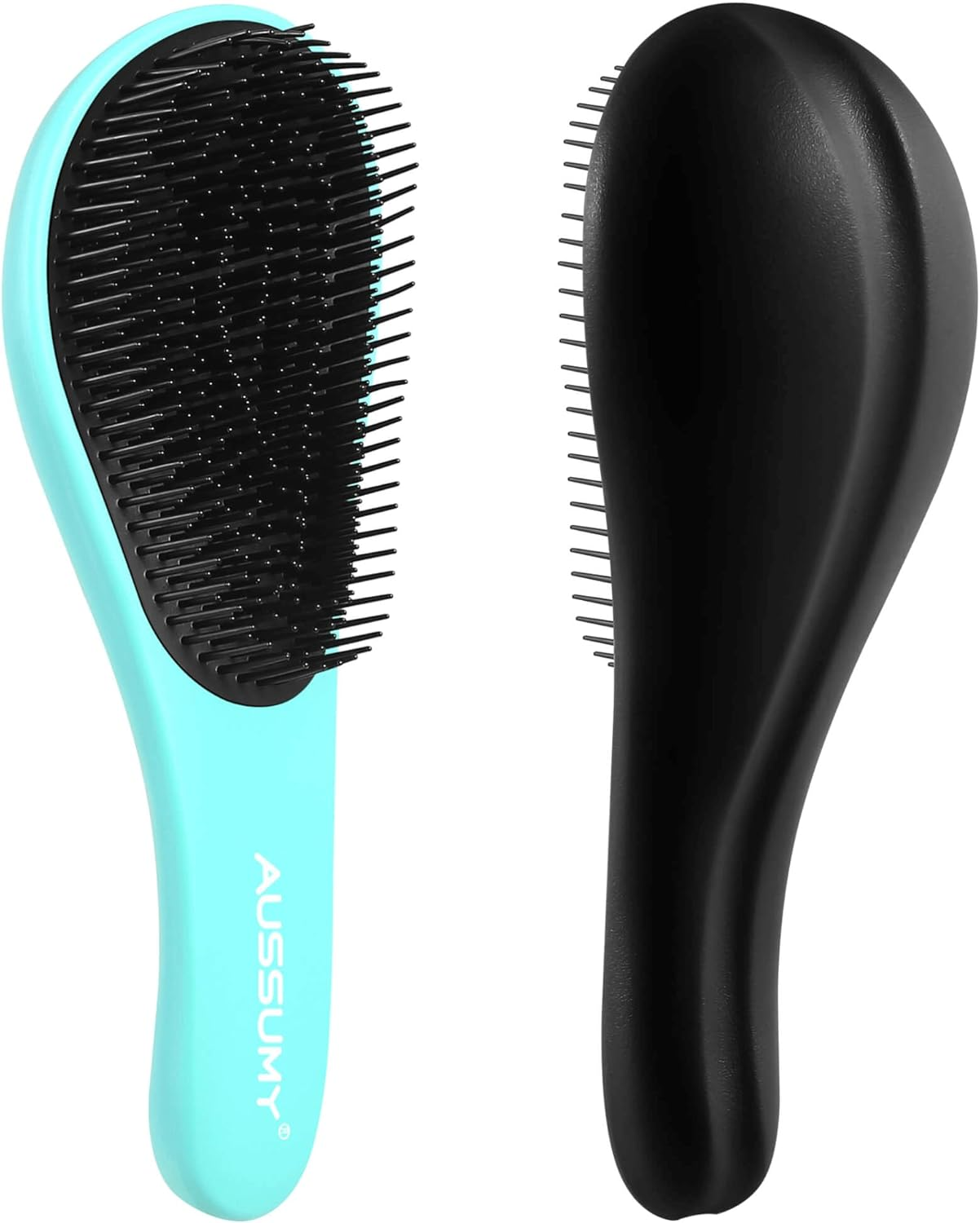 Aussumy Detangling Hair Brush Set - 2 Pack Detangler Hairbrush with Ultra Soft Bristles for Effortless Tangle Removal - for Dry Wet Damaged Curly Hair for Men Women Girls Boys Kids - Black & Green