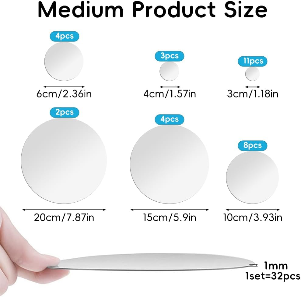 32 Pcs Acrylic Mirror Wall Stickers, Removable Wall Decal Mirror Set, Bathroom Wall Sticker Art, Circle Ceiling Mirrors for Bedroom, Home, Living Room, Sofa TV Background Decor (Medium) - Large image number 3