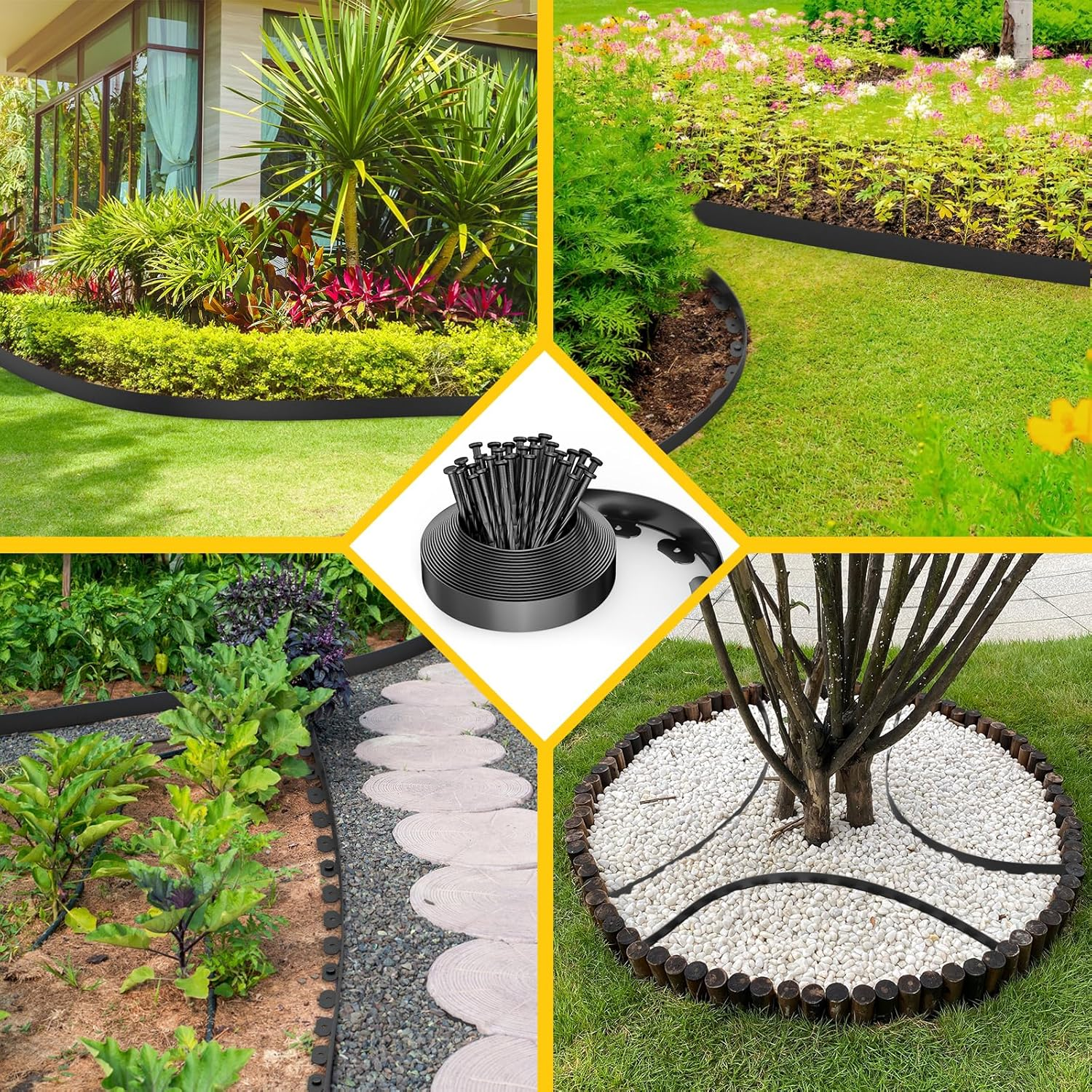 Fixmend Garden Edging, 32.8FT Garden Edging Border with 30 Pegs, Plastic Garden Borders Edging, Flexible for Flower Beds Edging, Grass Edging, Lawns and Paths image number 6