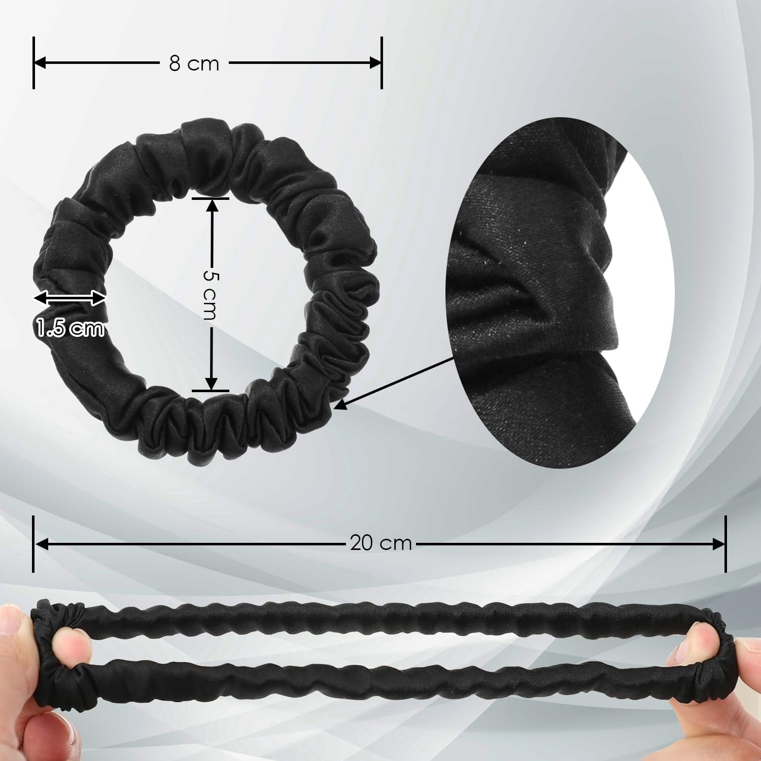 Michooyel Pack of 3 Women'S Silk Hair Bobbles, 100% Pure Mulberry Silk, 1.5 Cm Mini 16 Momme Silk Hair Rings with Elastic Band, Hair Bobbles for Women, Silk Scrunchies (Black Brown) - Black image number 2