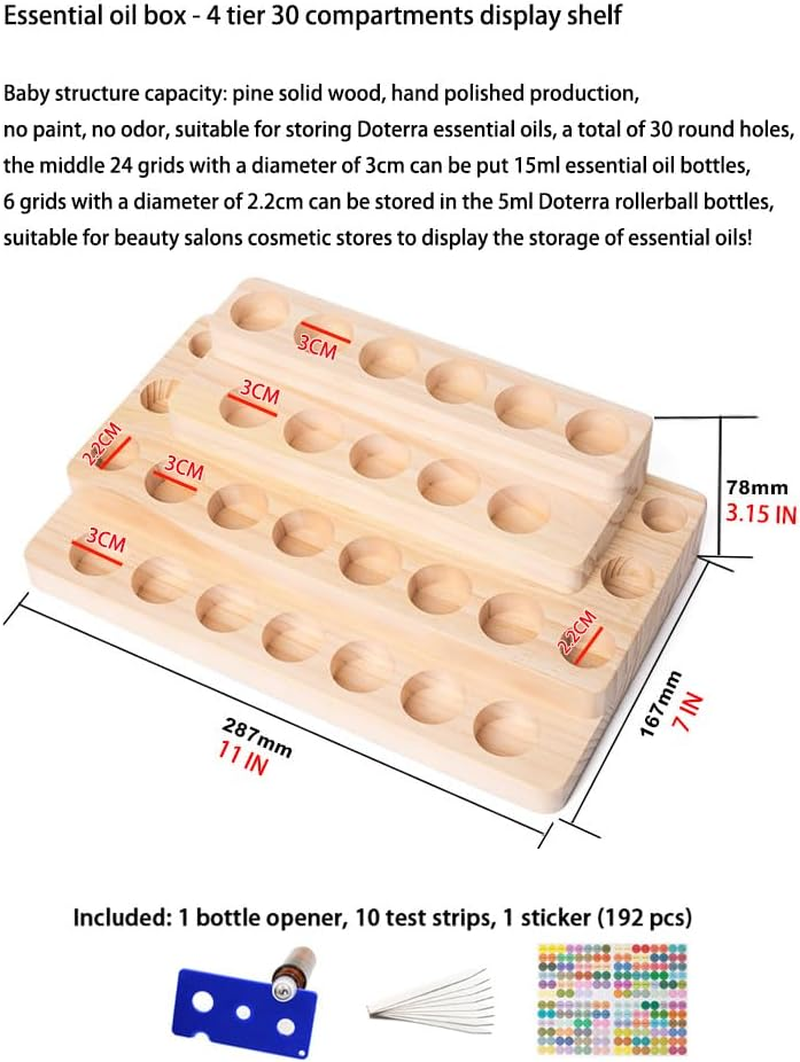 Xixibuy Wooden Essential Oil Kit - Storage Organizer and Travel Display for 30 Bottles with Oil Opener, Stickers, Perfume Test Paper - 2 image number 6