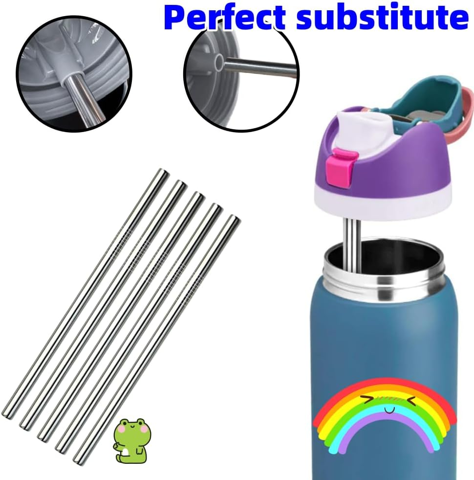 4Pcs Replacement Stainless Steel Straws Compatible with Water Bottle 24Oz 32Oz Reusable Straws with 2 Cleaning Brushes Metal Replacement Compatible with Owala image number 1