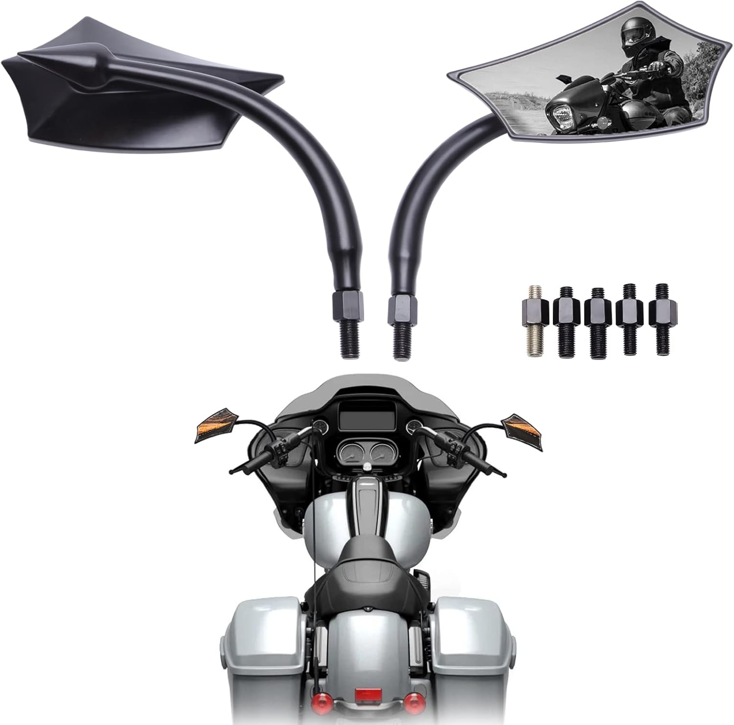 DREAMIZER Universal 8MM/10MM Black Mini Oval Side Mirrors Motorcycle Rear View Mirrors Compatible with Harley Road King Softail Street Electra Glide Dyna Iron 883 Sportster 1200