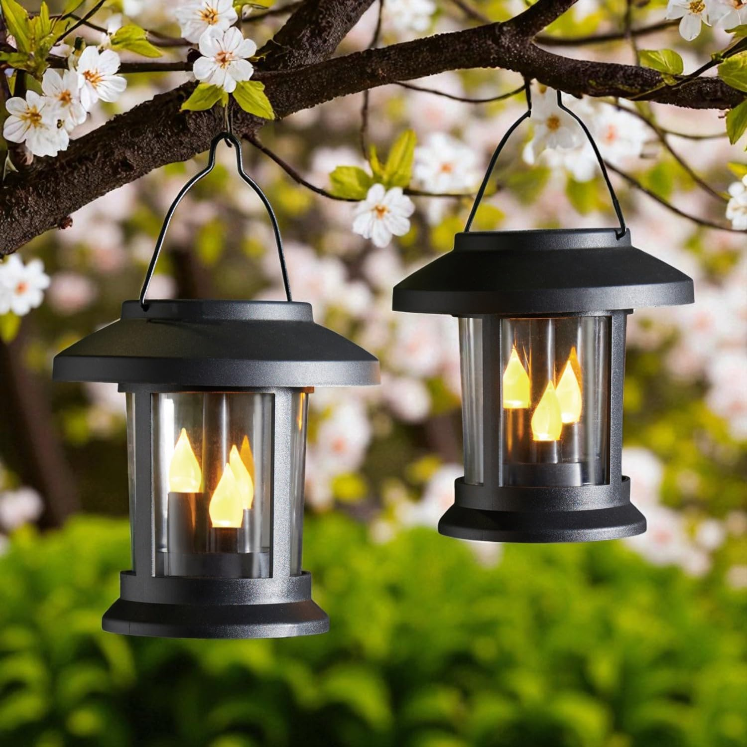 3 PAGEN 3-In-1 Solar Lantern with Plug Rod Set of 2 - Set of 2 LED Solar Garden Lights Black with Flickering Effect - as Ground Plug, Pendant Light or Table Lamp - Environmentally Friendly image number 6