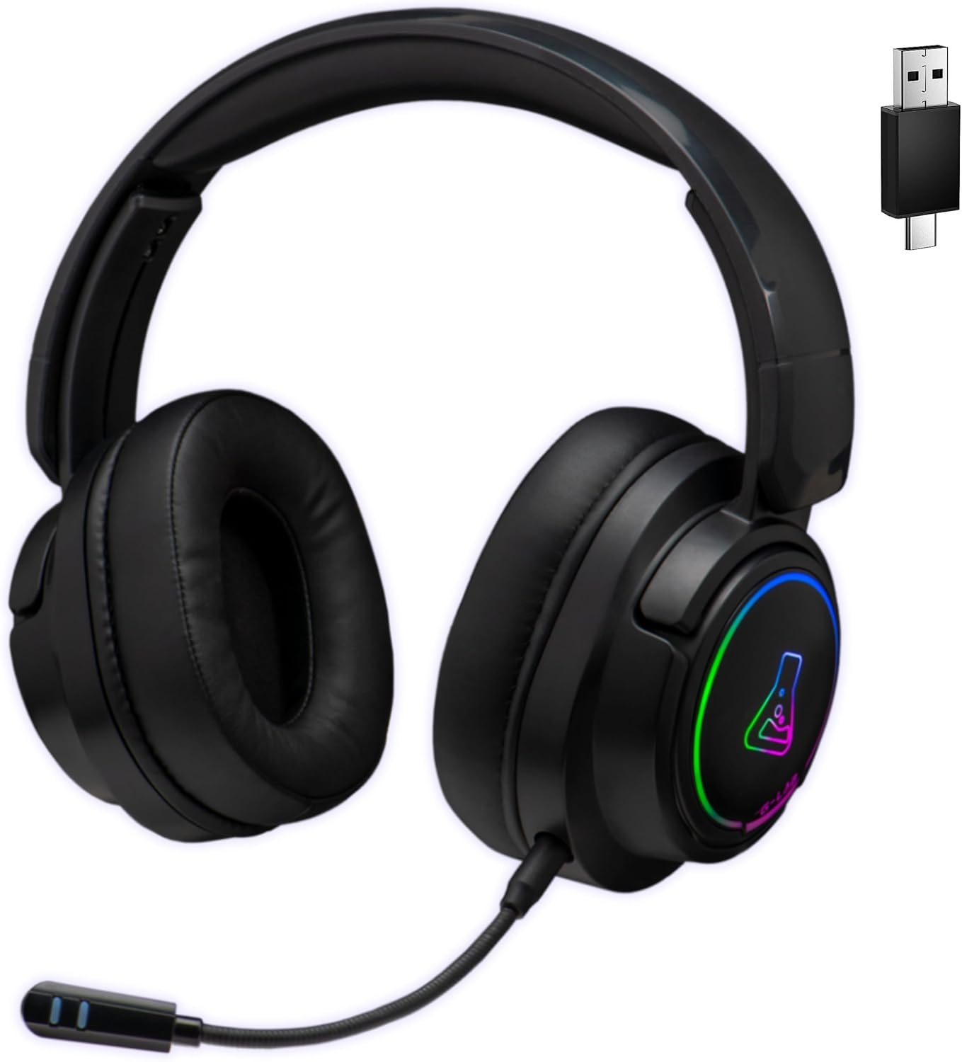 The G-Lab Korp Iridium - Gaming Headset Wireless 2.4Ghz & Bluetooth Audio Detachable Microphone 45 Hours Battery Life RGB Earbuds Faux Leather - Gaming Headset PS5 PS4 PC image number 1