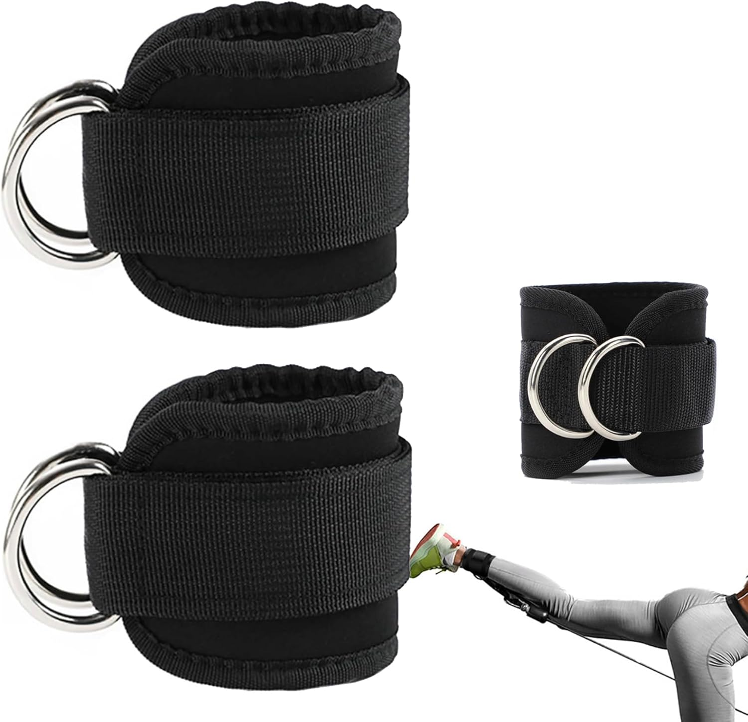 Icovalescent Pack of 2 Foot Straps Cable Pull, Fit Grip Lifting Straps for Fitness, Gym, Workout, Cable Machines, Strength Training Equipment (Black)