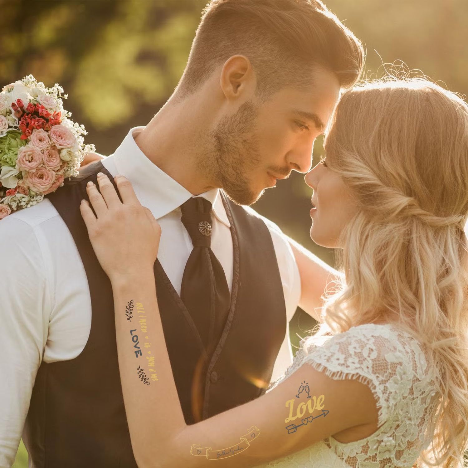 Wedding Tattoos, 10 Sheets Temporary Tattoos, Gold Hot Stamping Team Bride Tattoo, Waterproof, Temporary Tattoo, Bride Team, Bridal Wedding Tattoo for Wedding Decorations image number 3