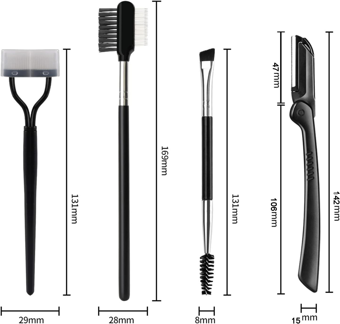 4-Piece Eyebrow Set, Eyelash Comb Eyebrow Brush, Eyebrow Comb Stainless Steel Care Brush, with Folding Eyebrow Trimmer image number 1