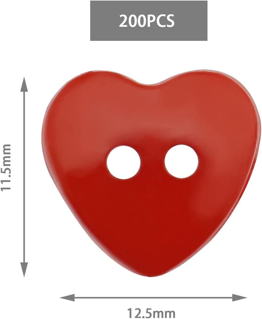 200Pcs Heart Buttons - Colourful Plastic Love Heart Shape with Two Holes for DIY Sewing Accessories, Clothing Making image number 5