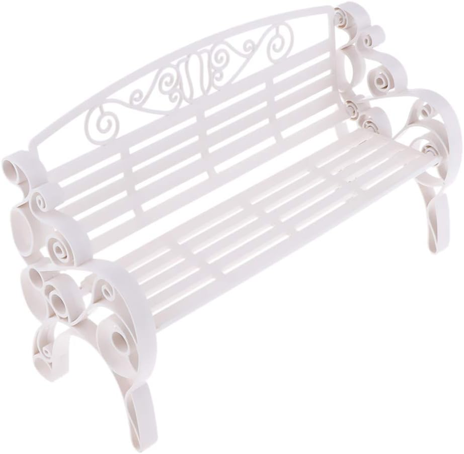 F Fityle Dollhouse Furniture 1:6 Scale Miniature Modern Styled Garden Patio Park Bench Garden Decor - White, as Described image number 5