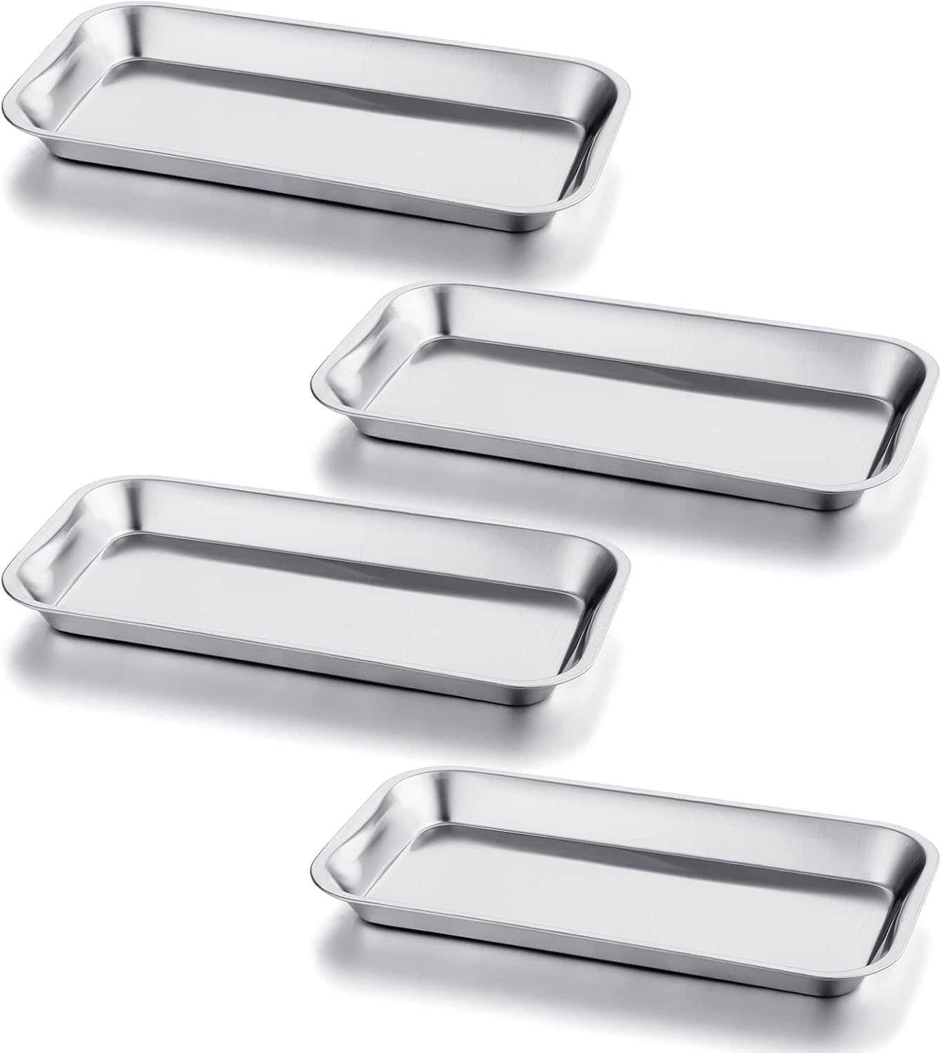 4 Pack Small Surgical Tray, 201 Stainless Steel Tray with Seamless Trays and Moderate Edge Height for Lab Dental Tattoo Piercing Instruments Organizer