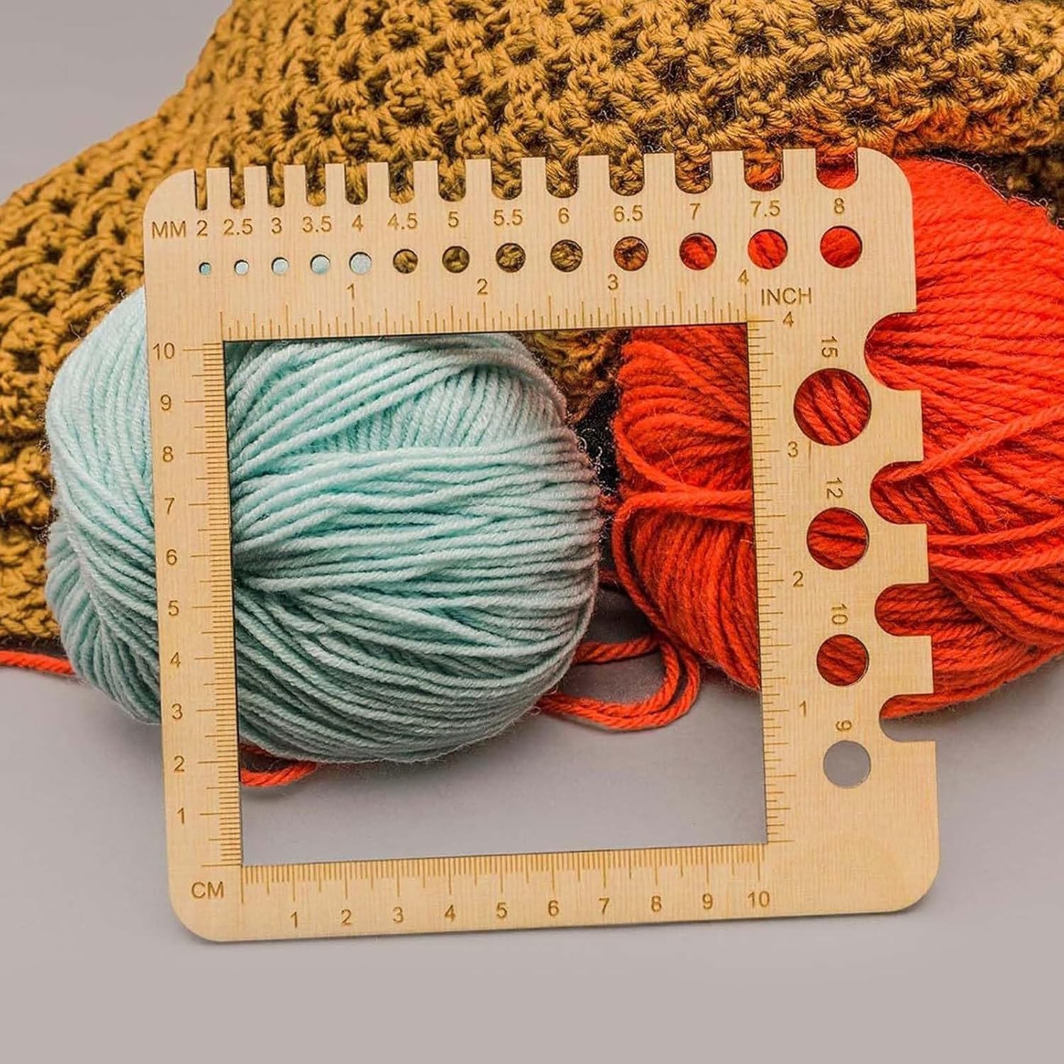 Square Wood Knitting Gauge Ruler, 1Pc Square Wood Knitting Gauge Ruler, Wooden Yarn Gauges Tool image number 4