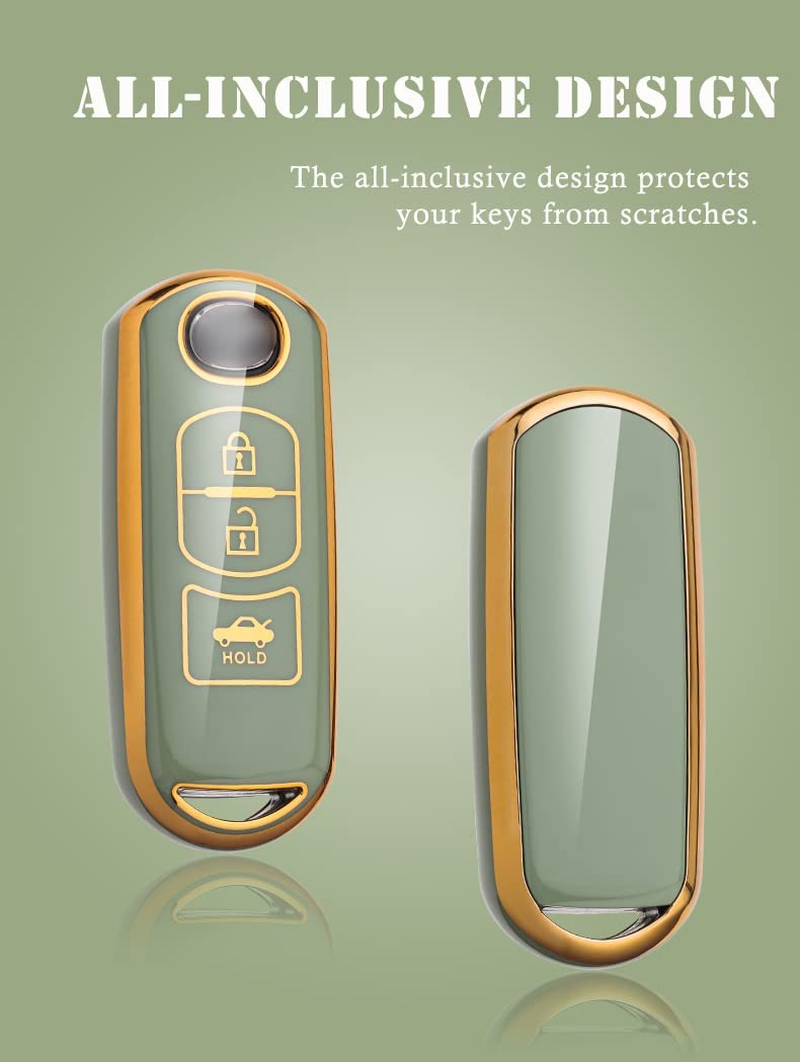 Ontto Car Key Fob Cover Fit for Mazda MX5 CX-5 CX-7 CX-9 Mazda 6 Atenza Smart Key Case TPU Key Shell Key Holder Keychain Accessories 3-Buttons White - 2 Buttons-Green image number 4