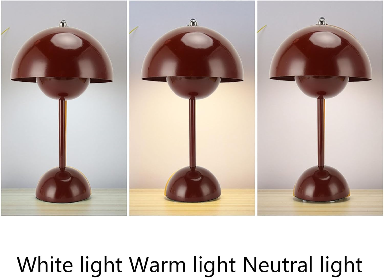 Pomya Mushroom Table Lamp, Small Bedside Table Lamp Iron Stepless Dimming 3 Lighting Modes Touch Dimmable for Living Rooms (Wine Red) image number 2