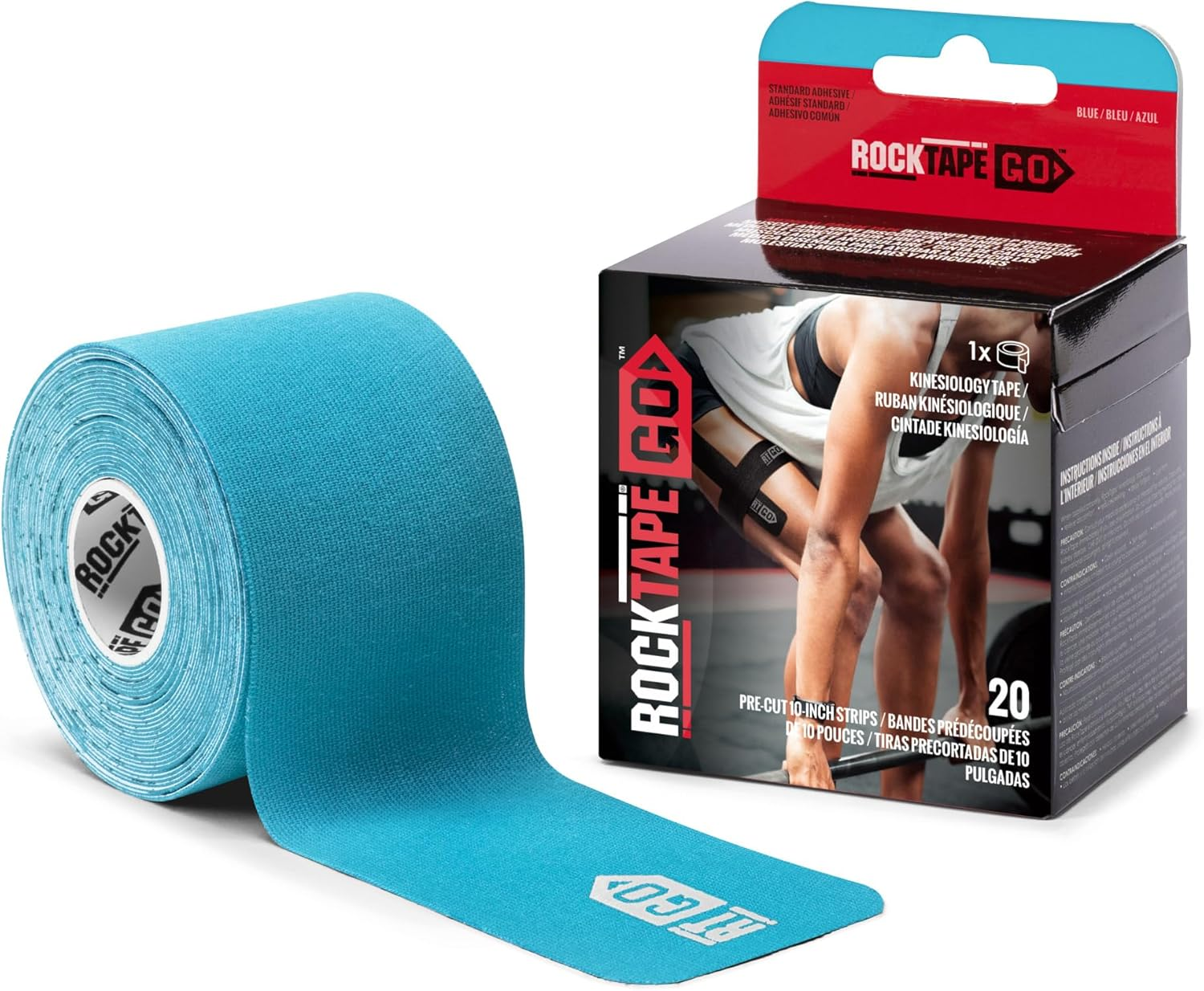 Rocktape Go Standard Adhesive Pre-Cut Kinesiology Tape, Blue