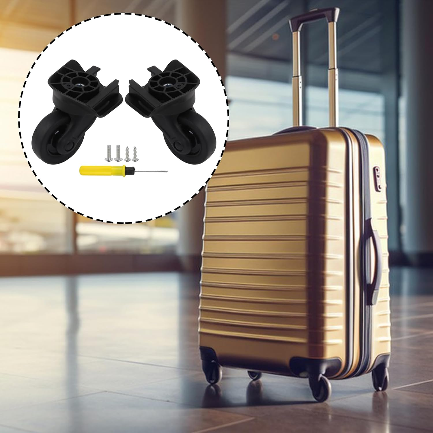 RDEXP 2Pcs Travel Black 2.99" Luggage Wheels Replacement W193 W/Screws for Suitcase image number 4