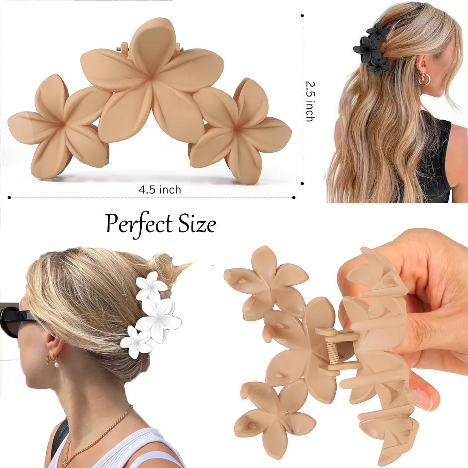 Flower Hair Clips Large Hawaiian Flower Hair Claw Clamp for Women Thin Thick Curly Hair (Large and Small) image number 1