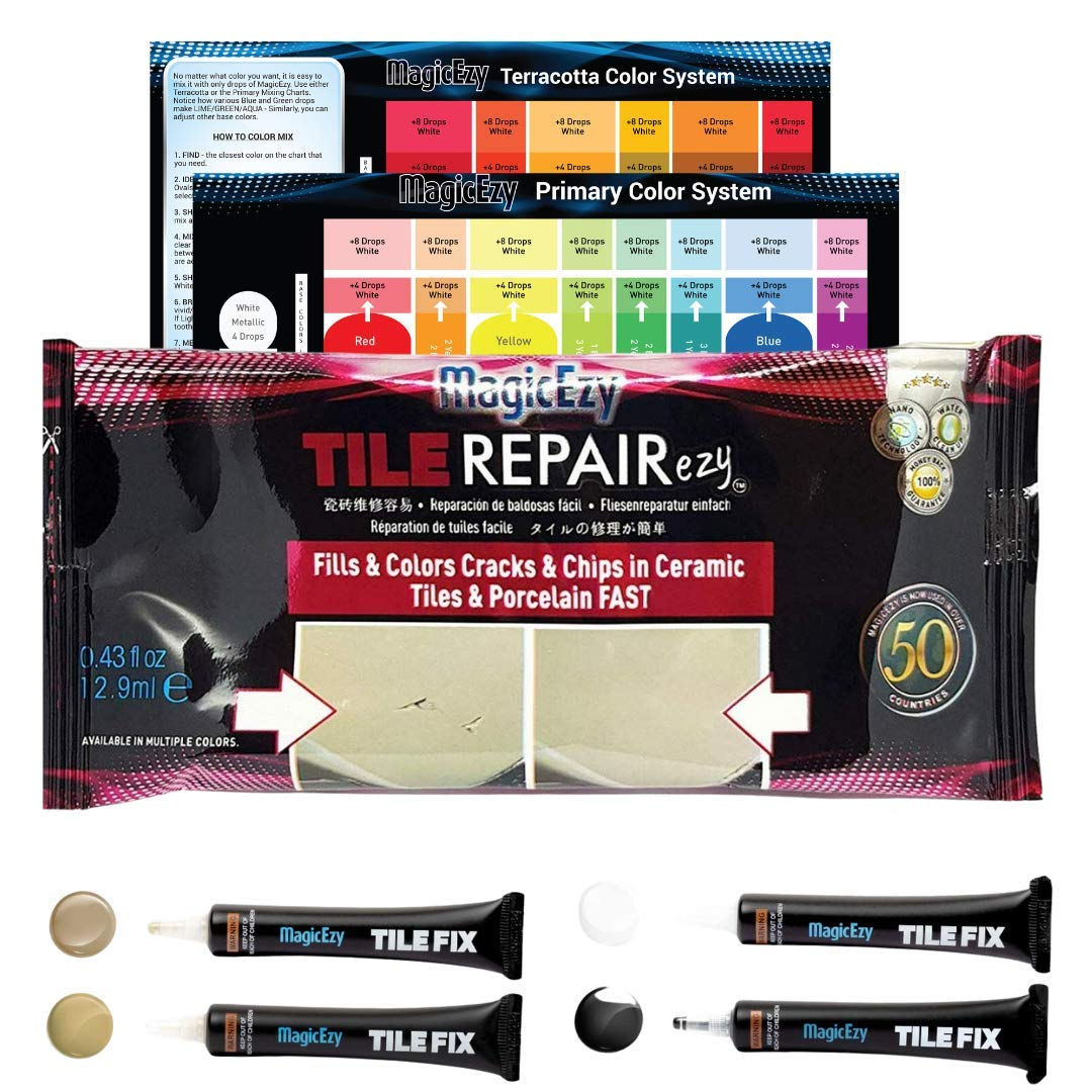 Magicezy Tile Repairezy: Deep Chip Filler: Fixes Ultra Deep Cracks, Holes and Damage in Ceramic Tiles - Porcelain Epoxy Tile Repair Filler - Lifetime Durability Protection (Off White) - Beige image number 2