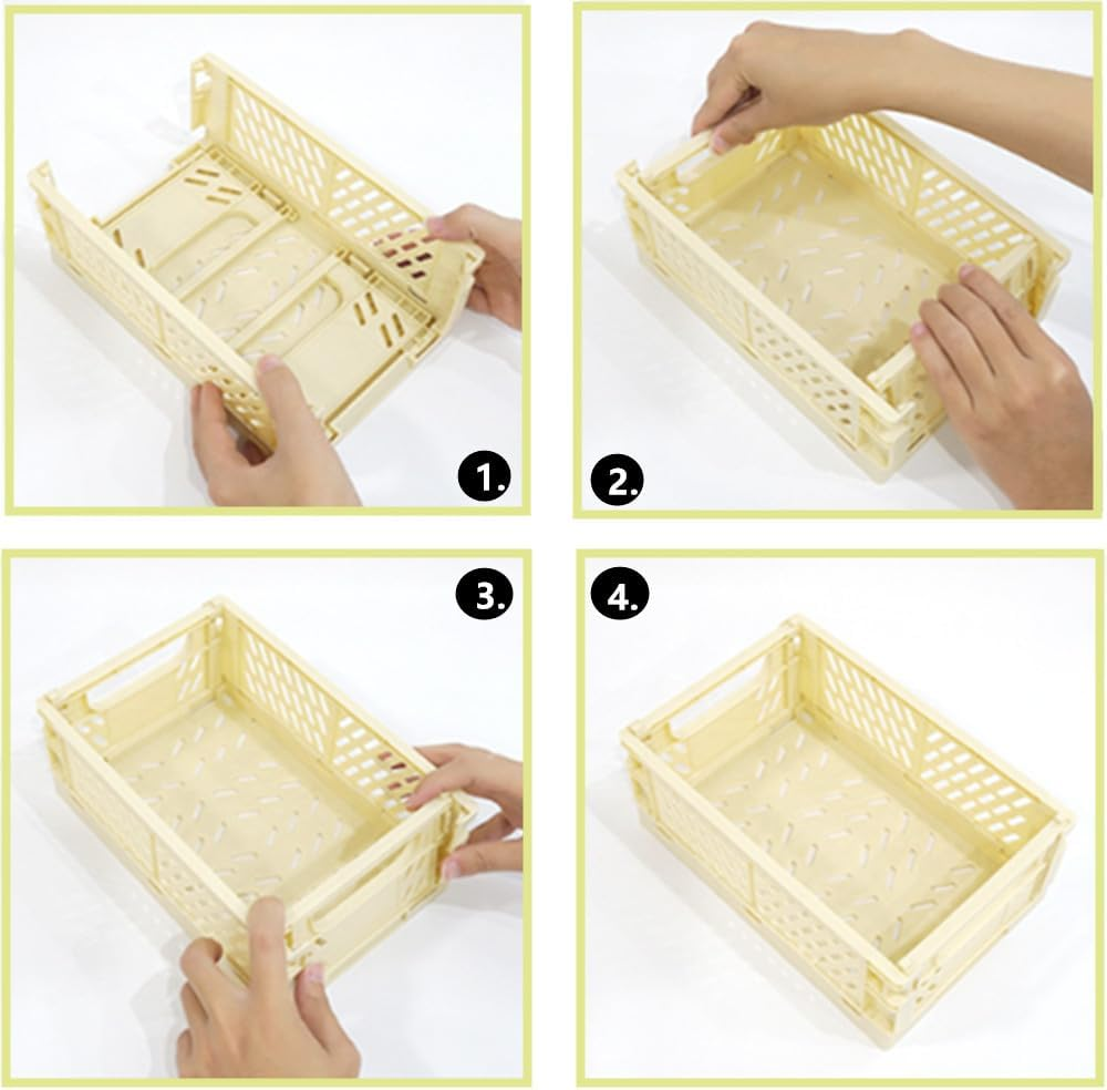 6 Pack Mini Folding Storage Baske, Mini Folding Baskets Plastic Shelf Storage Organizer,Plastic Storage Baskets for Desk Organizing, Office Drawer Organizer image number 6