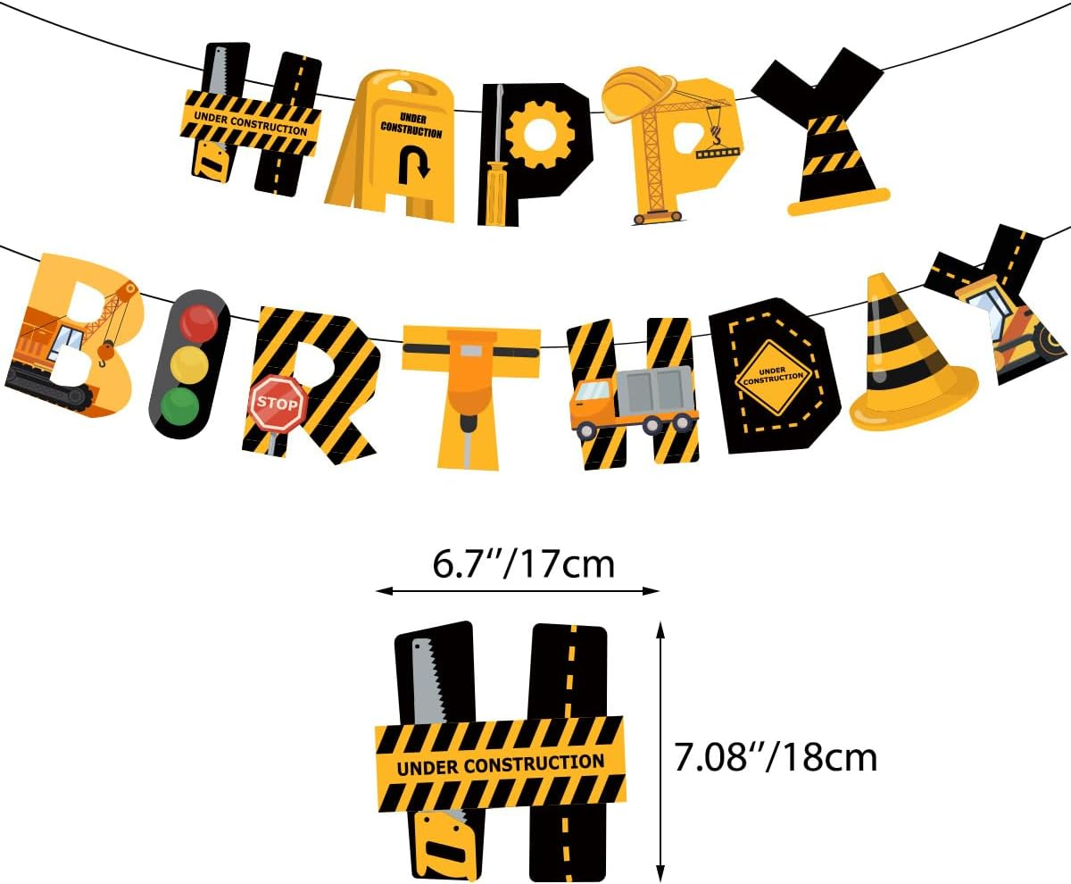Construction Birthday Party Decorations Construction Happy Birthday Banner Vehicle Truck Cake Topper Hanging Swirls Ceiling Streamers Decor for Construction Birthday Party Supplies image number 6