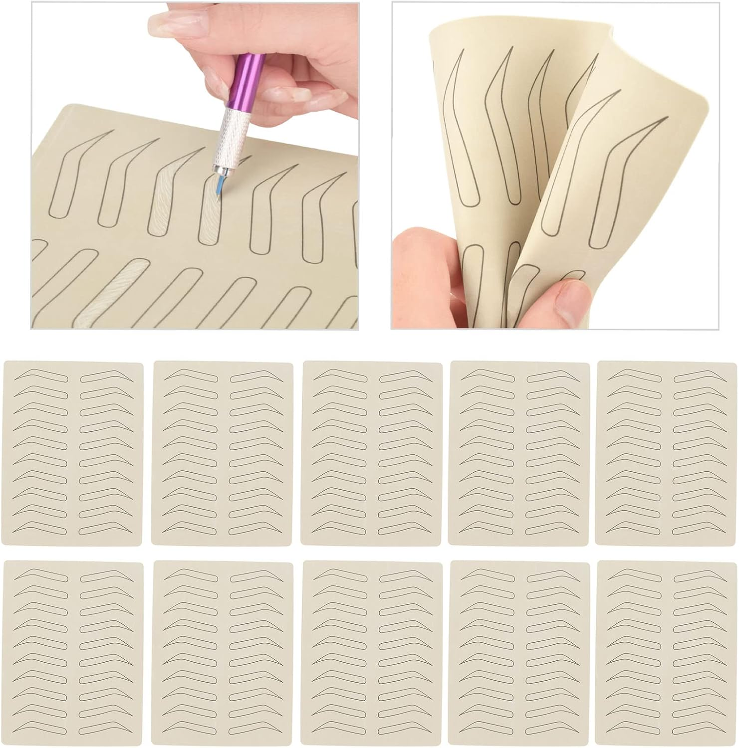 1Mm Single Side Pattern Black Inkless Microblading Supplies, 10 PCS Microblading Practice Skin Silicon for Eyebrow Microblading Supplies Machine Parts 1Mm Single image number 3