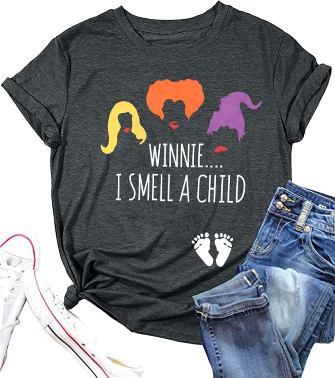 HEYO Halloween Pregnancy Shirt Sanderson Sister Witch Graphic Funny Cute Smell Child Letter Print Maternity Short Sleeve Tee