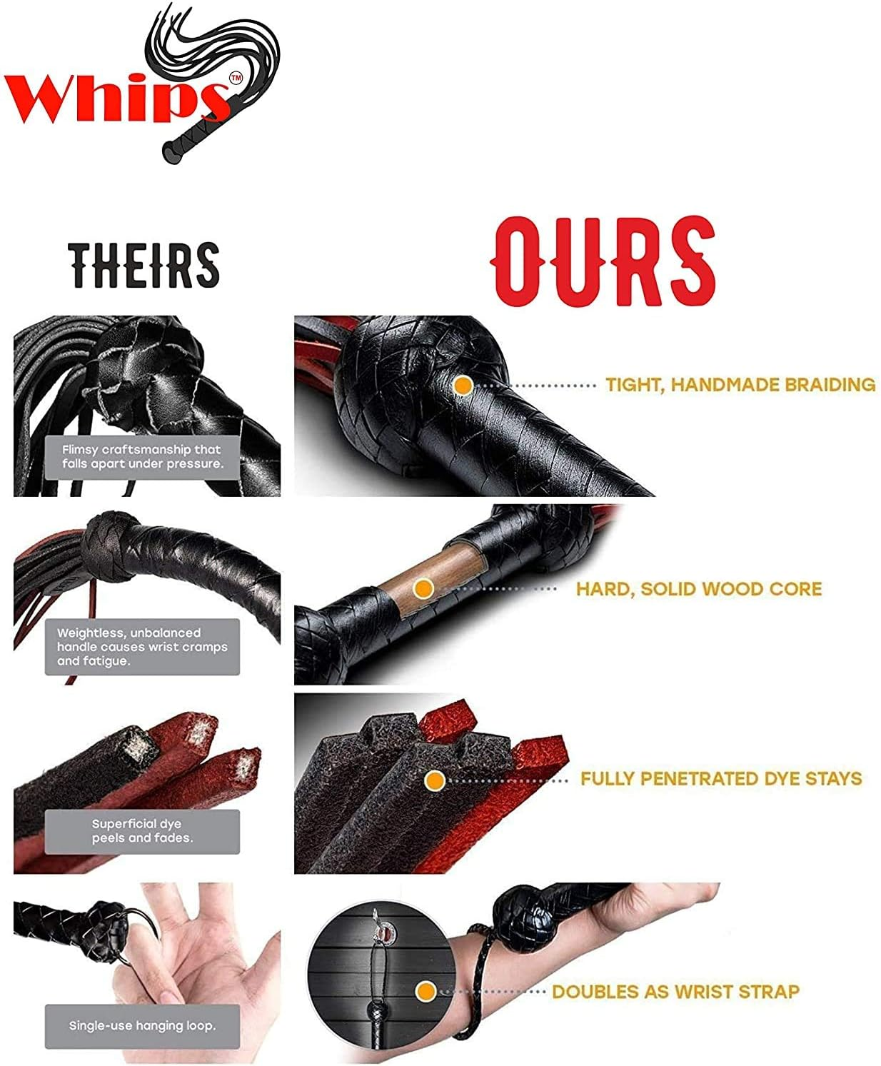 Whip Horse Red Leather 30" - Equestrian Horse Whip - Riding Horse Whip