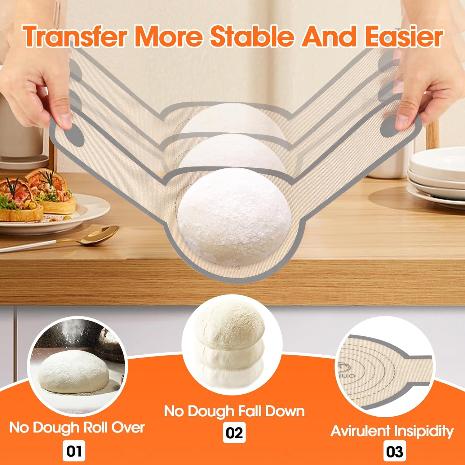 Silicone Bread Sling - Features a Long Handle Design, round Shape, Non-Stick & Durable,And Reusable Baking Bread Mat, Suitable for Dutch Ovens, Easy to Move (Grey) - Grey image number 3