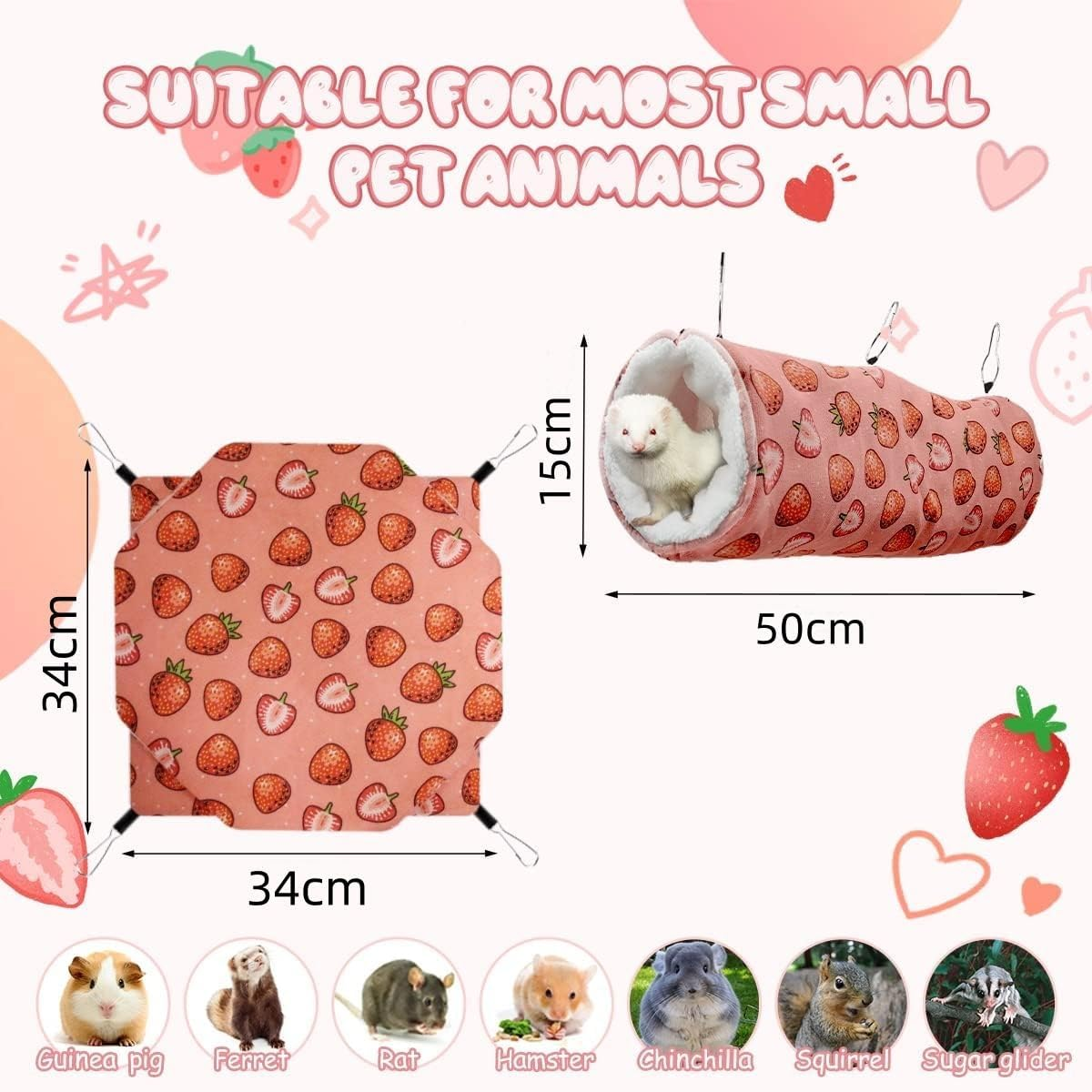 Pet Small Animal Hanging Hammock Bunkbed Hammock Cage Toy for Hamster Rat Parrot Guinea Pig Hideout Play Sleep (Pink, One Size) image number 4