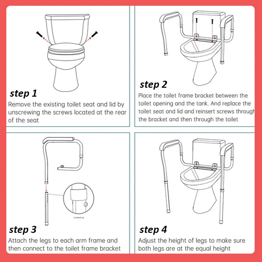 Toilet Safety Rails,Stand Alone Toilet Frame,Adjustable Bathroom Toilet Handrail,Non Perforated Toilet Armrest,Removable Assist Devices,For Elder,Pregnant Woman, Disabled People