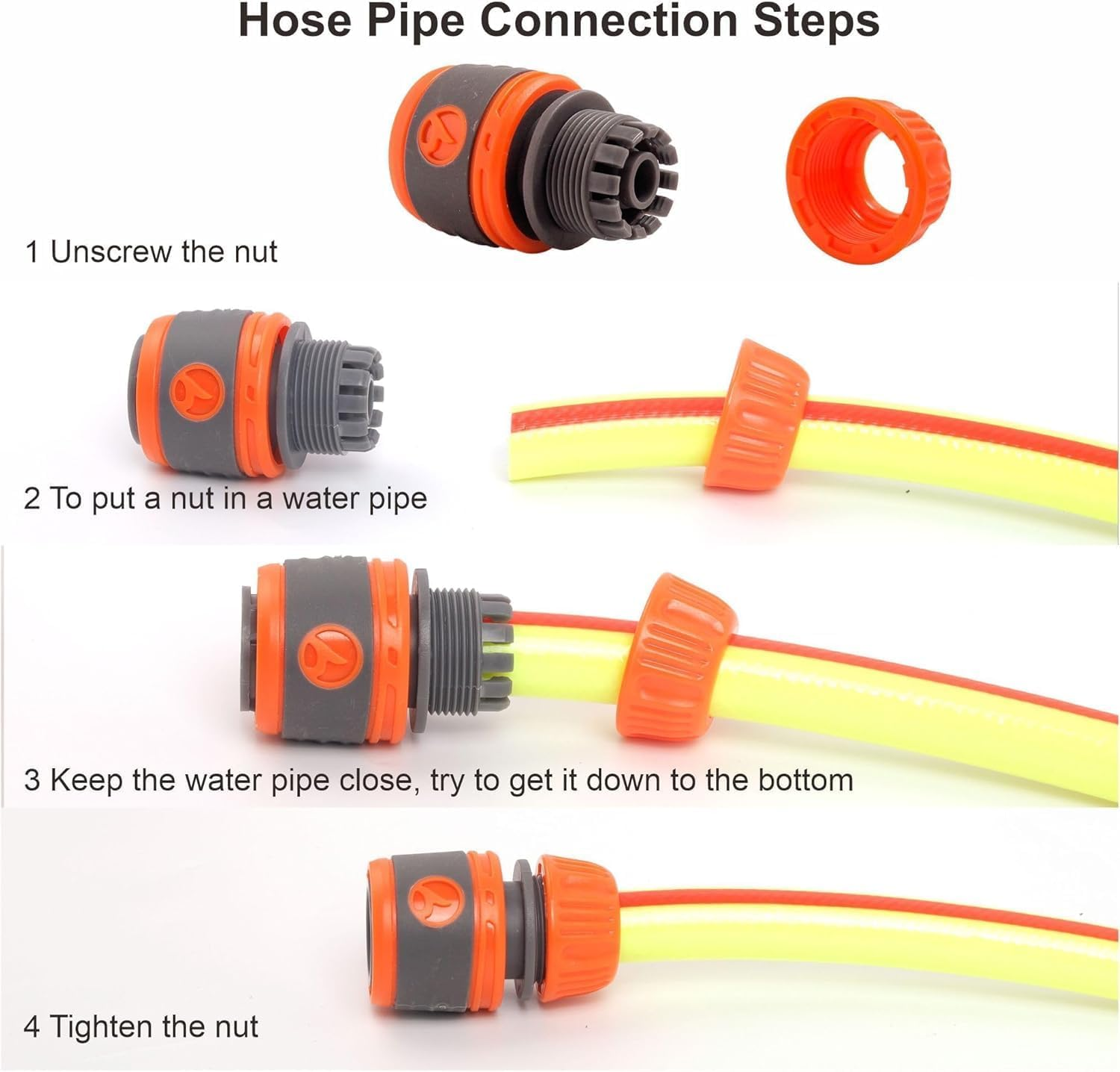 Garden Hose Connectors Set, 3/4" 1/2" Universal Tap Adapter, for Outdoor Faucet, Lawn Plant Watering, Leak Proof Hose Pipe Connector Kit (Orange Color) image number 6