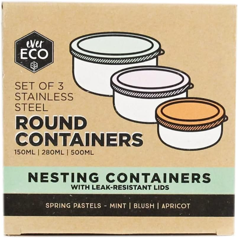 Ever Eco Spring Pastels Stainless Steel Leak Resistant round Containers 3 Piece image number 1