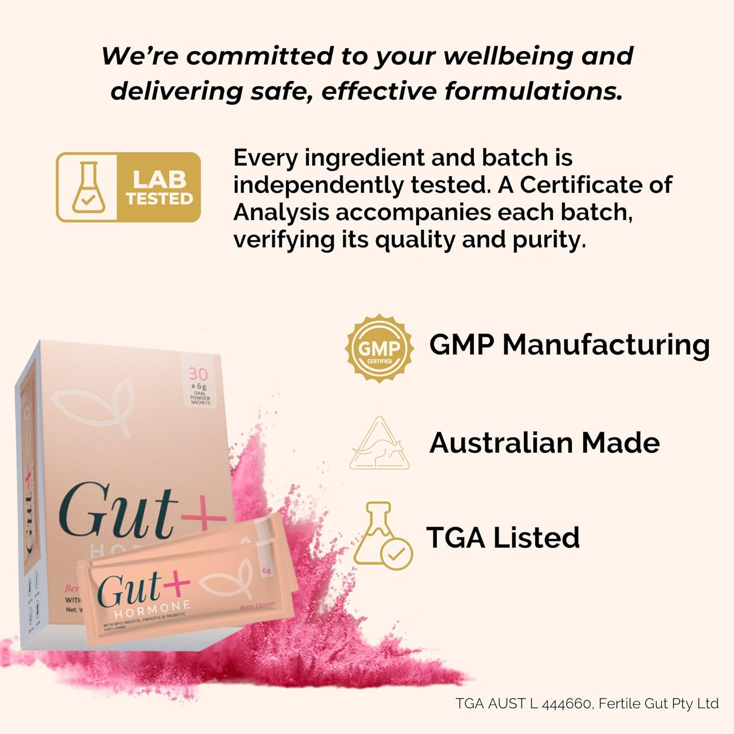 Gut + Hormone: Myoinositol + Methylated Folate + Vit D3 + Preboitic + Probiotic Metabolic & Digestive Health-Reproductive Hormone Support-Immune & Microbiome 30 X 6G Berry Flavoured Sachets image number 3