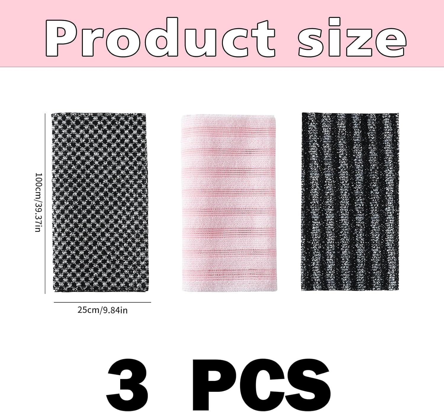Pack of 3 Back Scrubber for Shower, Body Scrubber, Exfoliating Shower Towel, Back Brush, Back Sponge, Antibacterial Exfoliating Towel, African Net Sponge, Labour-Saving, Thorough Cleaning image number 4