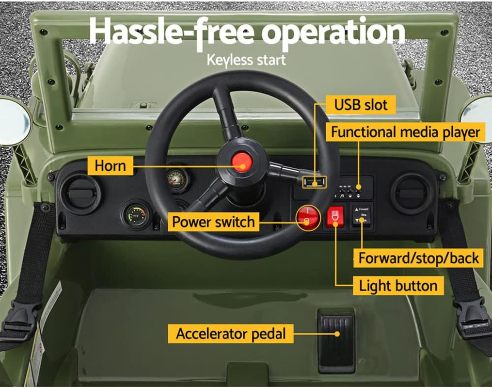 Rigo Kids Ride on Car Jeep, Remote Control 12V Battery Horn Headlight Built-In Music 30Kg Capacity Safety Seat Belt Electric Cars for Toddlers Baby Walkers Little Tikes Rides Kid Toy Olive image number 6