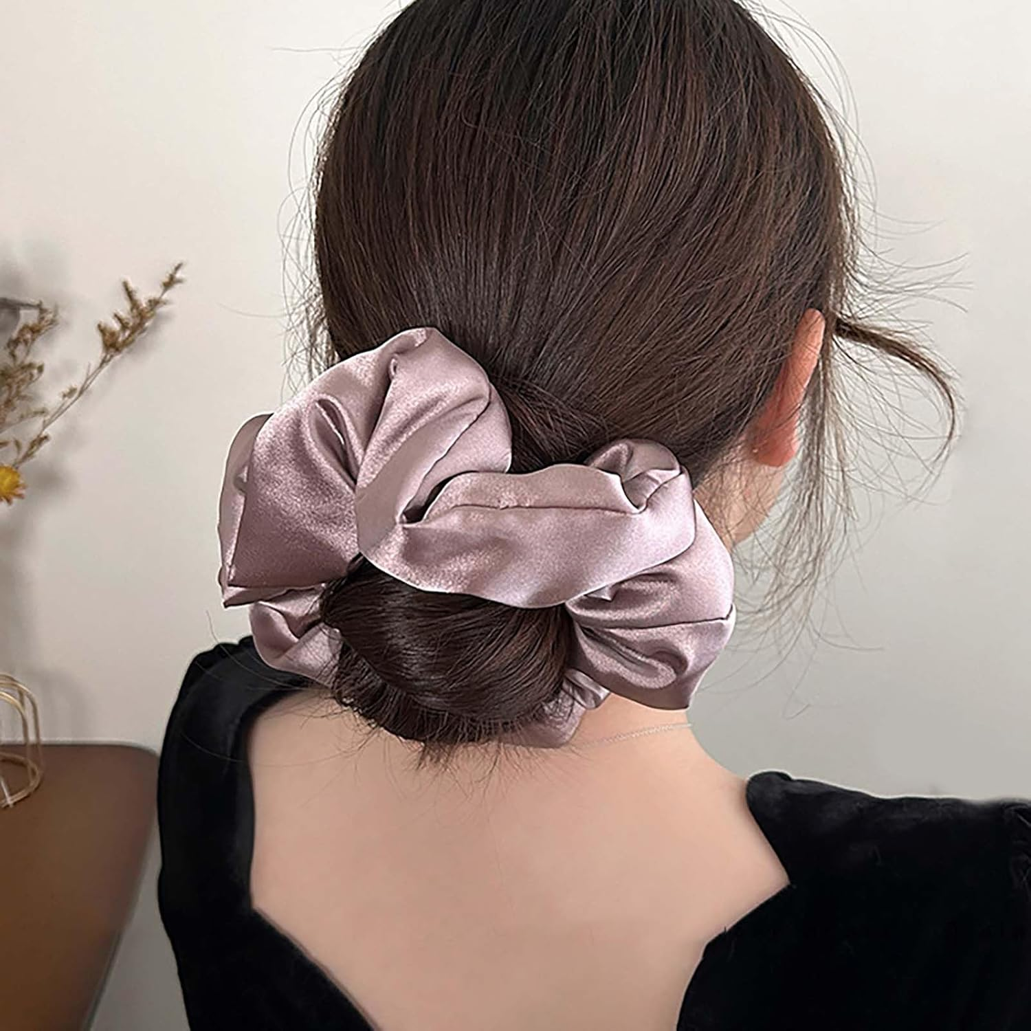 Inateannal Vintage Satin Silk Hair Bobbles Large Satin Elastic Hair Bobbles Purple Large Satin Hair Bobbles Scrunchy Oversized Thick Hair Bobbles Satin Ponytail Holder Hair Bands image number 1