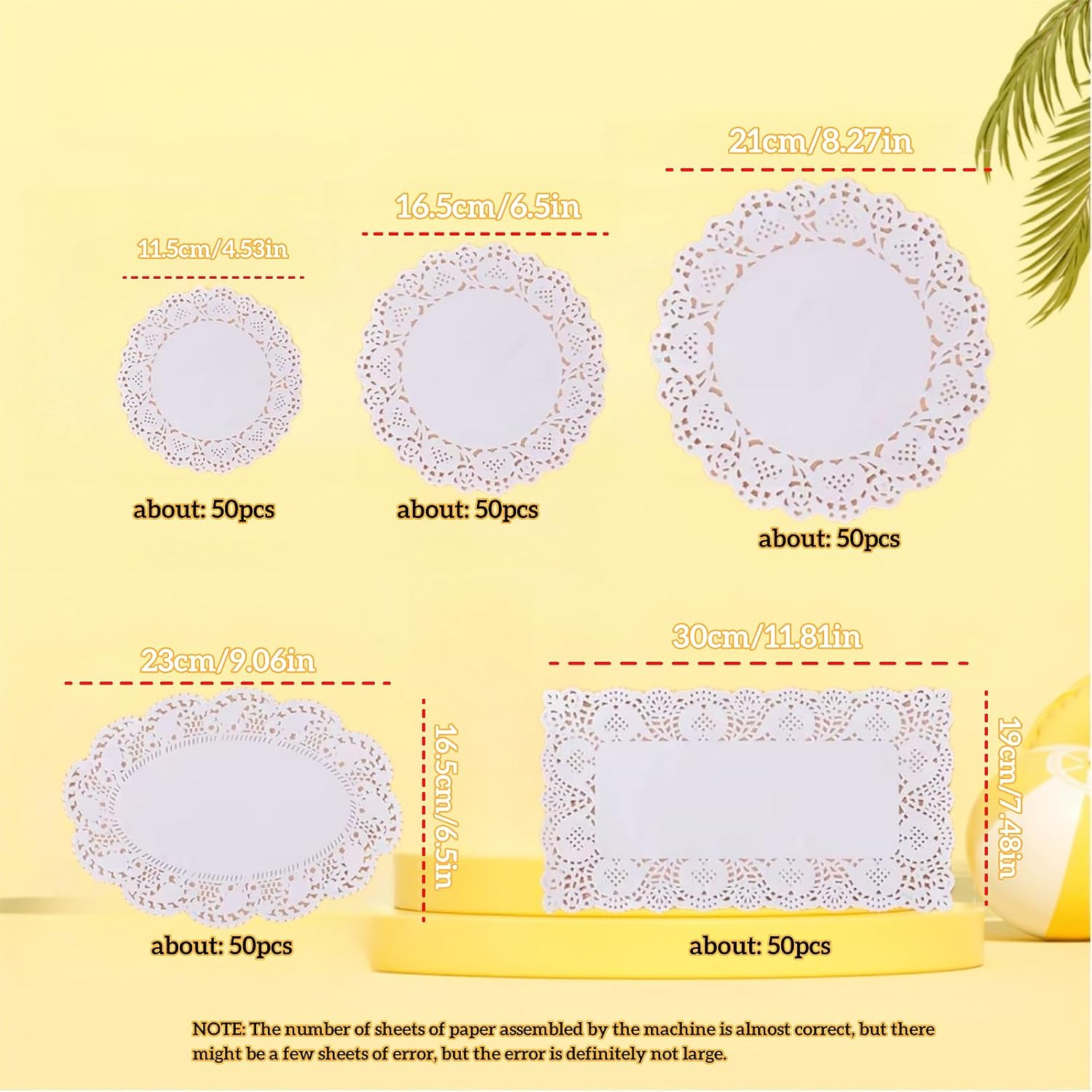 HIDOSNG 250Pcs Paper Doilies, 5 Sizes Lace round Rectangle Oval Paper Doilies Multi-Size Decorative Doilies Placemat for Tables Plates Cakes Desserts Crafts image number 3
