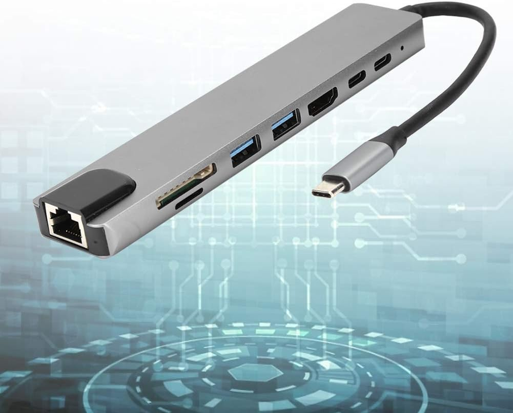 8 In1 Hub,Type C to RJ45 PD USB Docking Station Type C Hub Splitter Converter Adapter Support up to 480M Usb,Support USB 2.0 Memory Card
