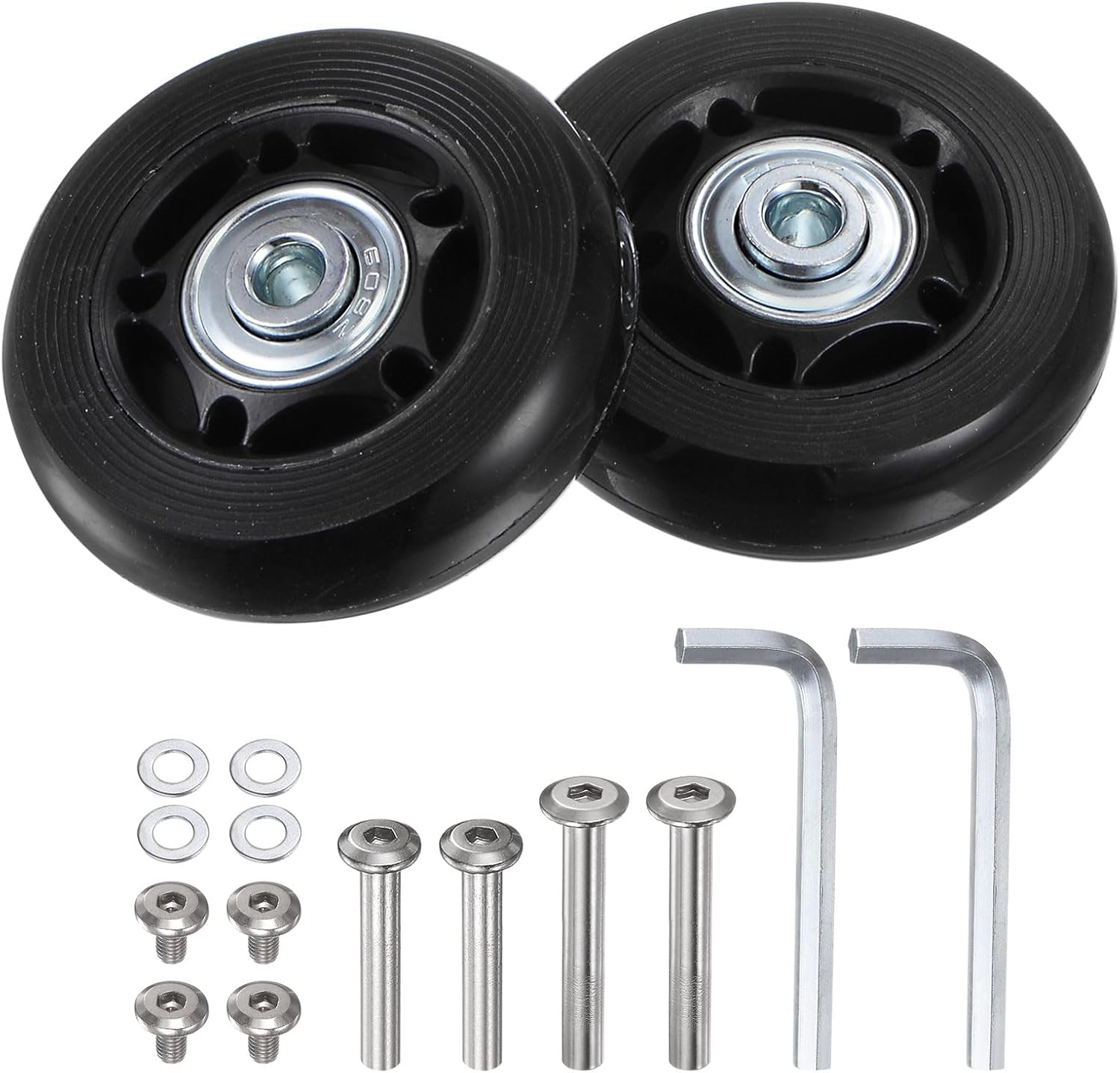 Sourcing Map Replacement Luggage Wheels 60X18Mm Suitcase Wheel Repair Kits Include 2 PU Bearing Wheels & Washers, Wrenches & Axle Screw for Trolley Bag, Inline Skate and Caster Board image number 4