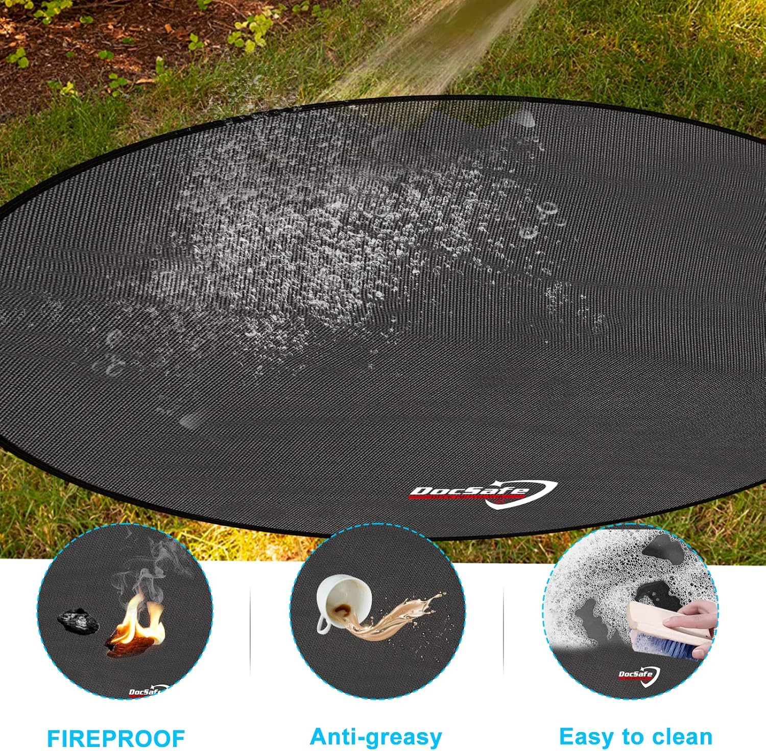 Docsafe 38" round Fire Pit Mat, 4-Layer Fireproof under Grill Mat Heat Insulated Indoor Fireplace Pad Protector for Decks,Patios,Grass,Bbq Smoker, Portable Reusable Oil-Proof and Waterproof, Black image number 6