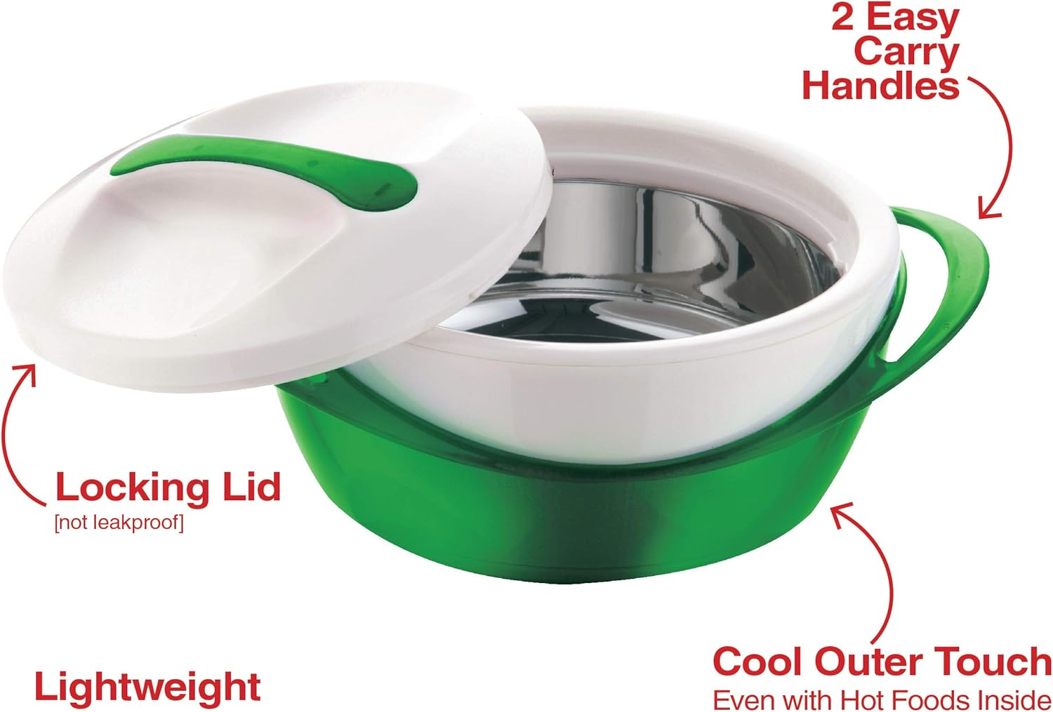 Pinnacle Thermoware Large Insulated Casserole Dish with Lid 3.6 Qt. Elegant Hot Pot Food Warmer/Cooler -Thermal Soup/Salad Serving Bowl Stainless Steel Hot Food Container Green 3.6 Qt image number 4