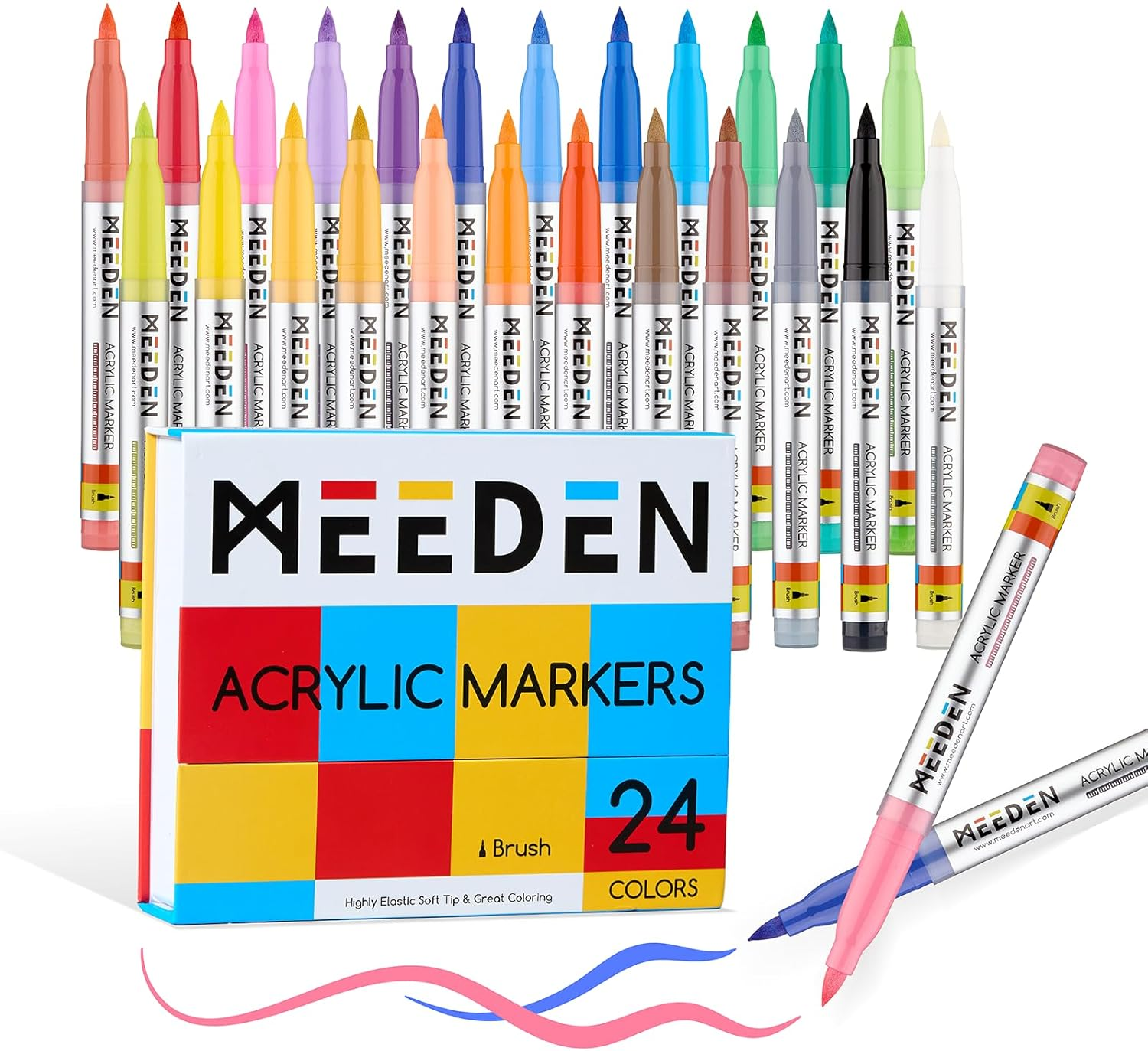 MEEDEN Acrylic Paint Marker Brush Tip: 72 Colors Large Capacity Acrylic Markers with Automatic Ink Control System - Waterproof Paint Pens for Wood, Glass, Rocks, Fabric, Halloween Pumpkin Painting