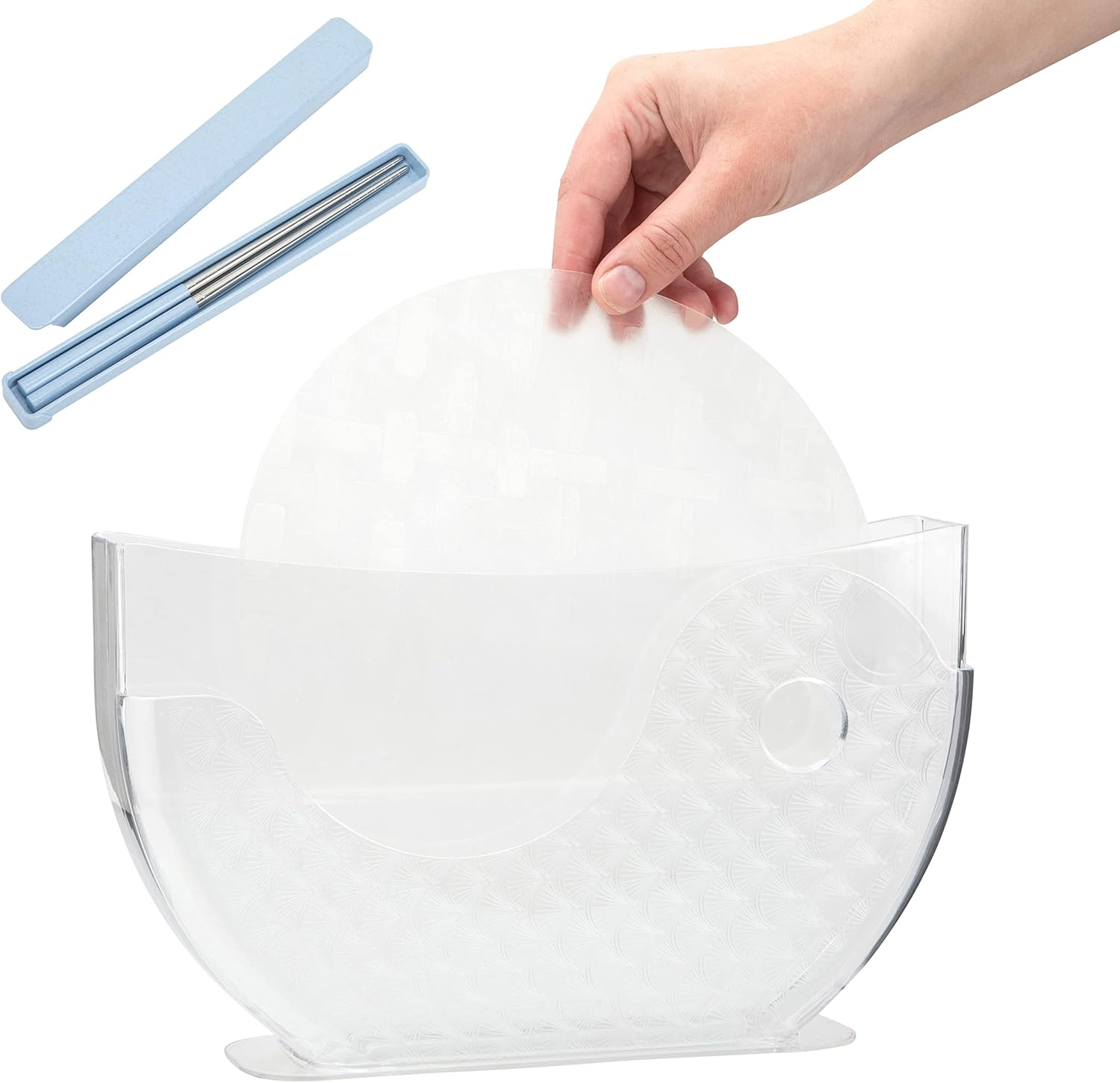 Katai - Set of 2 Rice Paper Water Bowl Holder - Ergonomic, Compact and BPA Free and Perfect for Spring and Summer Rolls - Holds up to 30 Papers - Complete with Premium Chopsticks image number 6