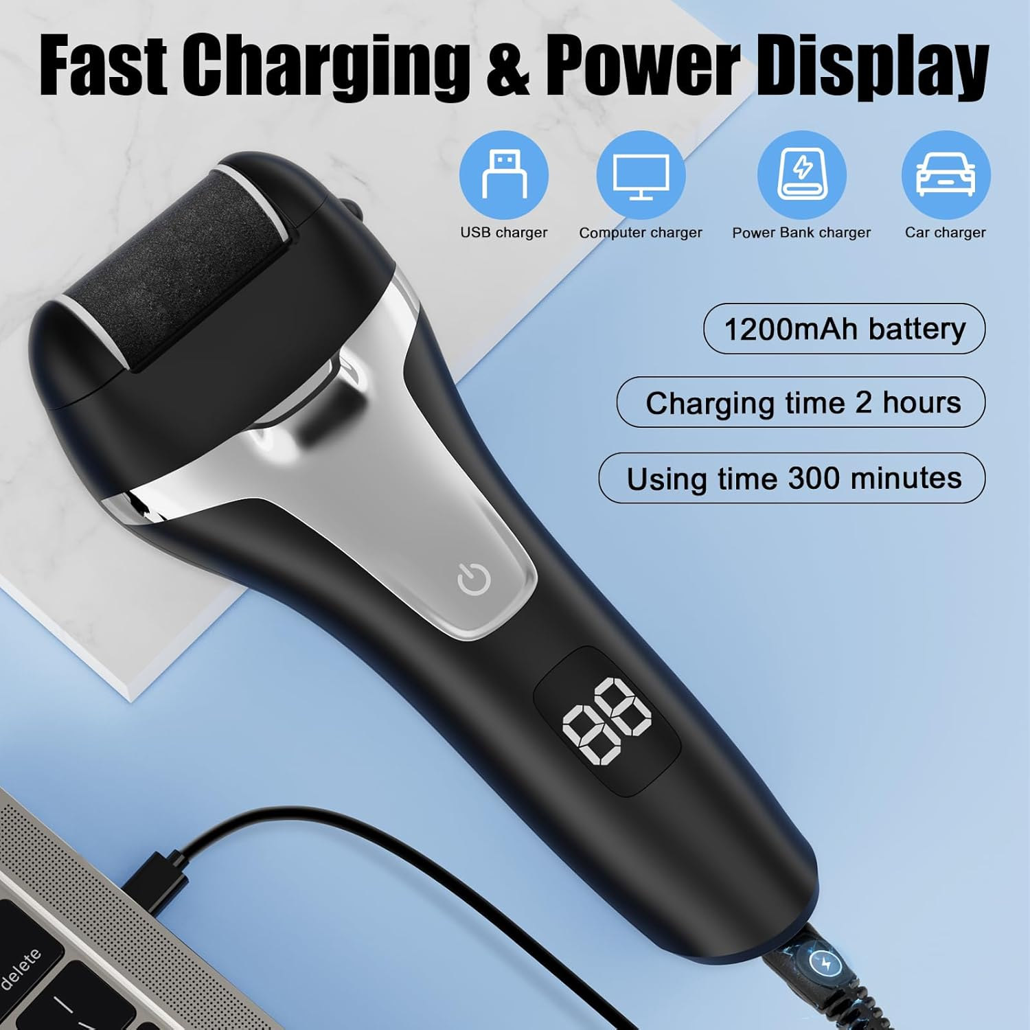 Electric Callus Remover, Foot Care Set with 9 Replacement Rollers, 2 Gears, Callus Remover, Pedicure, Callus File, Callus Remover for Foot Care (Black-9) - Black-9 image number 5