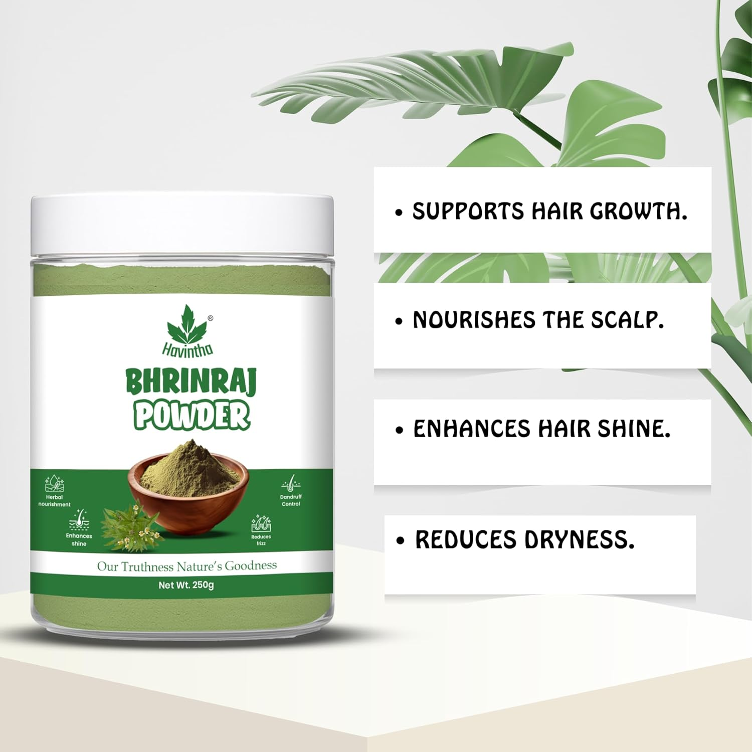 Havintha Bhringraj Powder for Hair Growth Split Ends Nourishment - 227 Grams image number 1