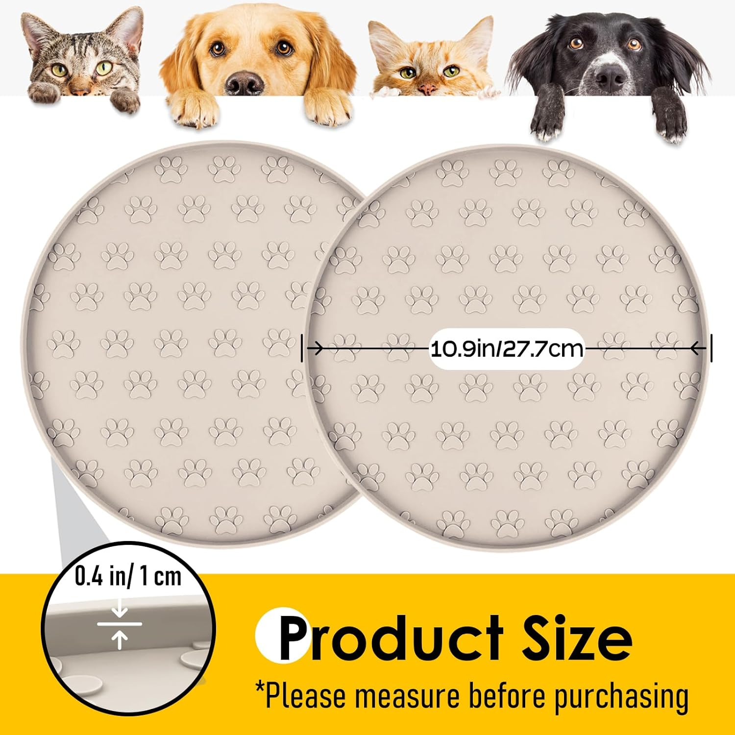 AVYDIIF Pet Feeding Mat, Waterproof Anti-Slip Placemats for Dog Cat Bowl Silicone Pet Food Mat, Raised Edge Prevent Spills on Floor & Carpet, Dishwasher Safe (1 Beige, 28 X 28 Cm) image number 4