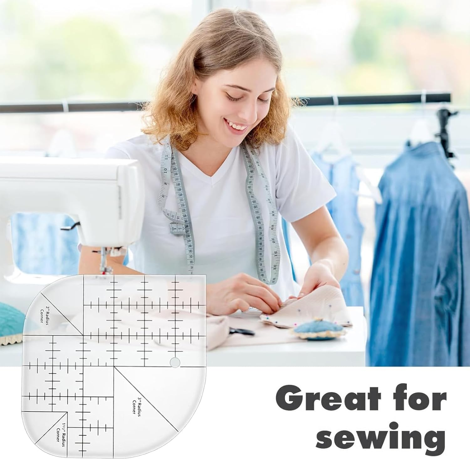 Zalizr Acrylic Curved Corner Cutter Ruler, Transparent Quilting and Sewing Template, Multi-Size Patchwork Ruler for Fabric, Paper, DIY Crafts, and Scrapbooking image number 2