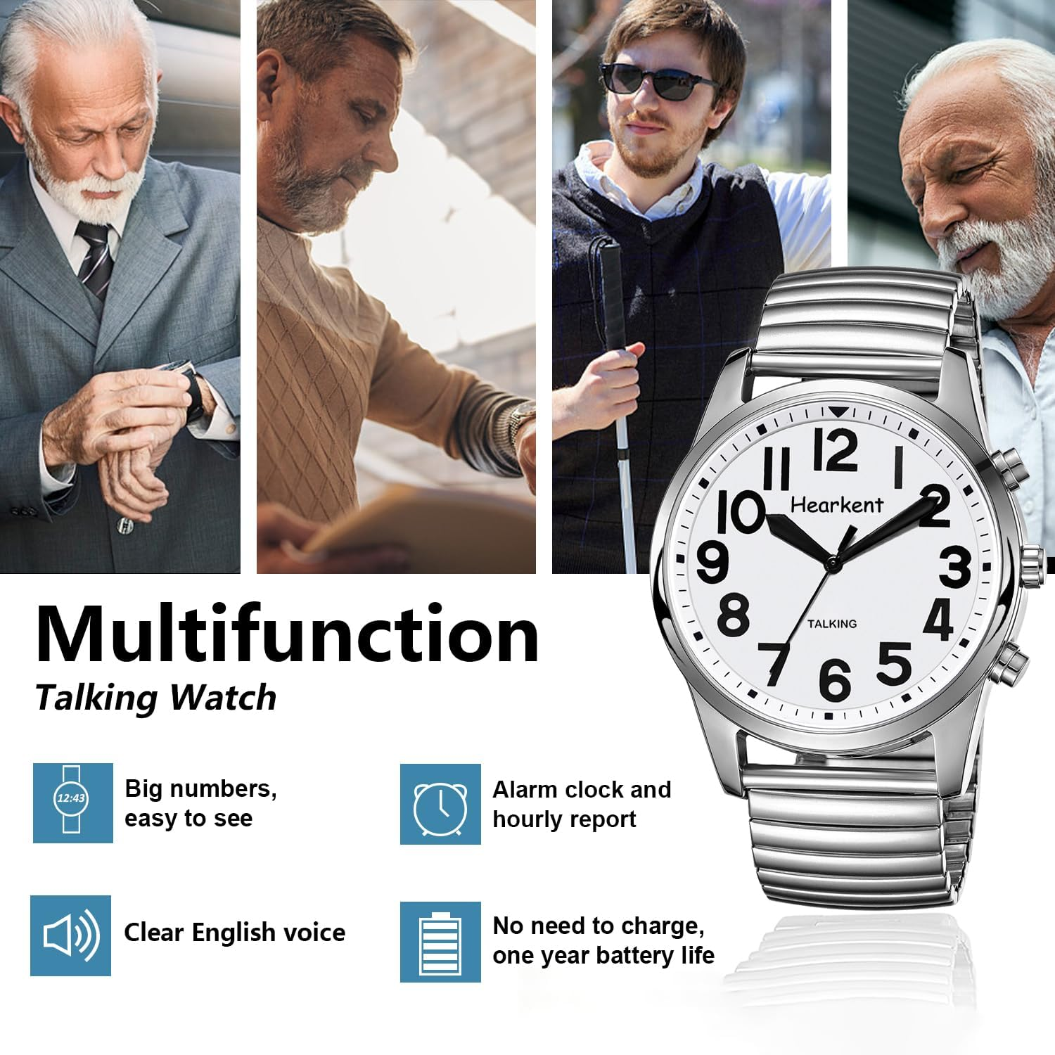 Hearkent Talking Watch with Jumbo Numbers, Men'S Wrist Watch, Clear Loud English Voice for Blind, Seniors,Visually Impaired,Or Elderly, Easy to Read image number 4