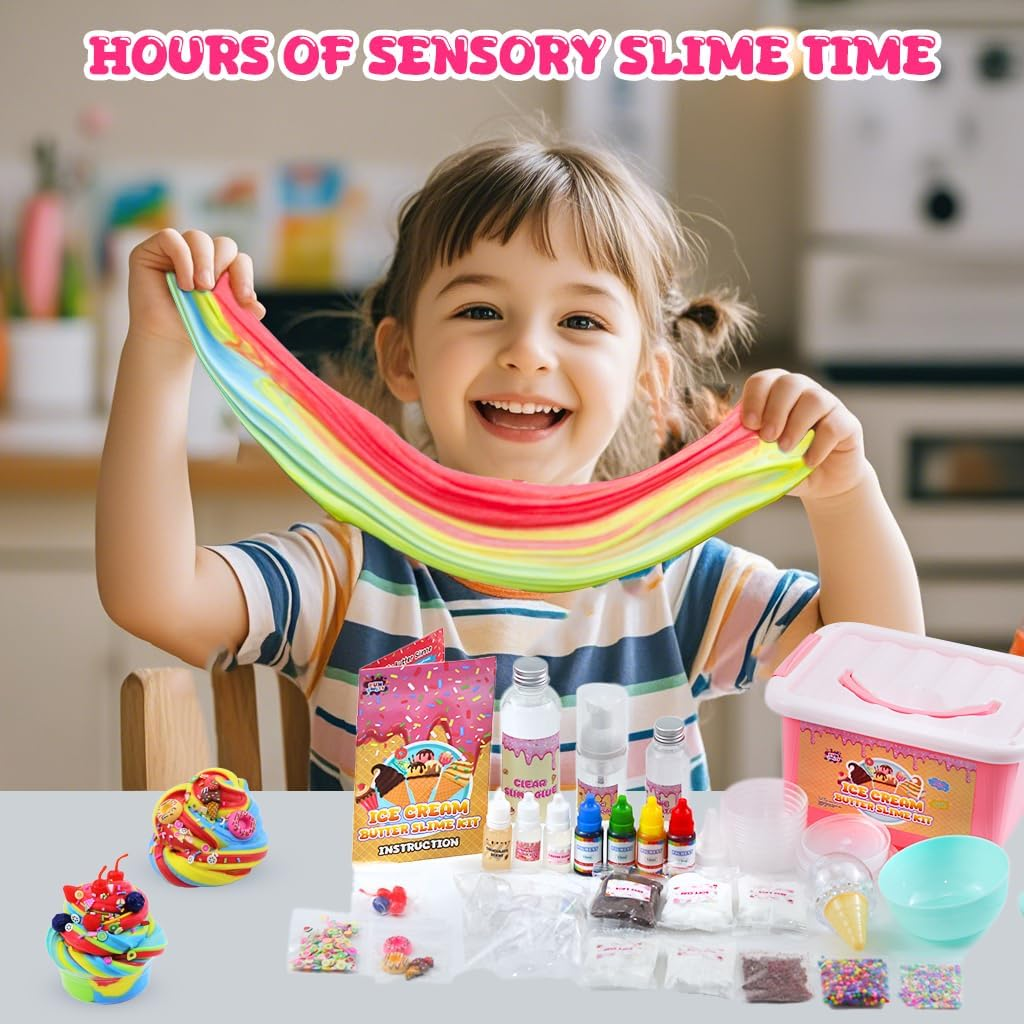 Funewest Mini Ice Cream Slime Kit for Girls, Fluffy Butter Slime Making Kit Cloud and Foam Slimes, DIY Kit with 40+ Pieces for Ages 8-12, Fun Gift Idea for Christmas & Easter